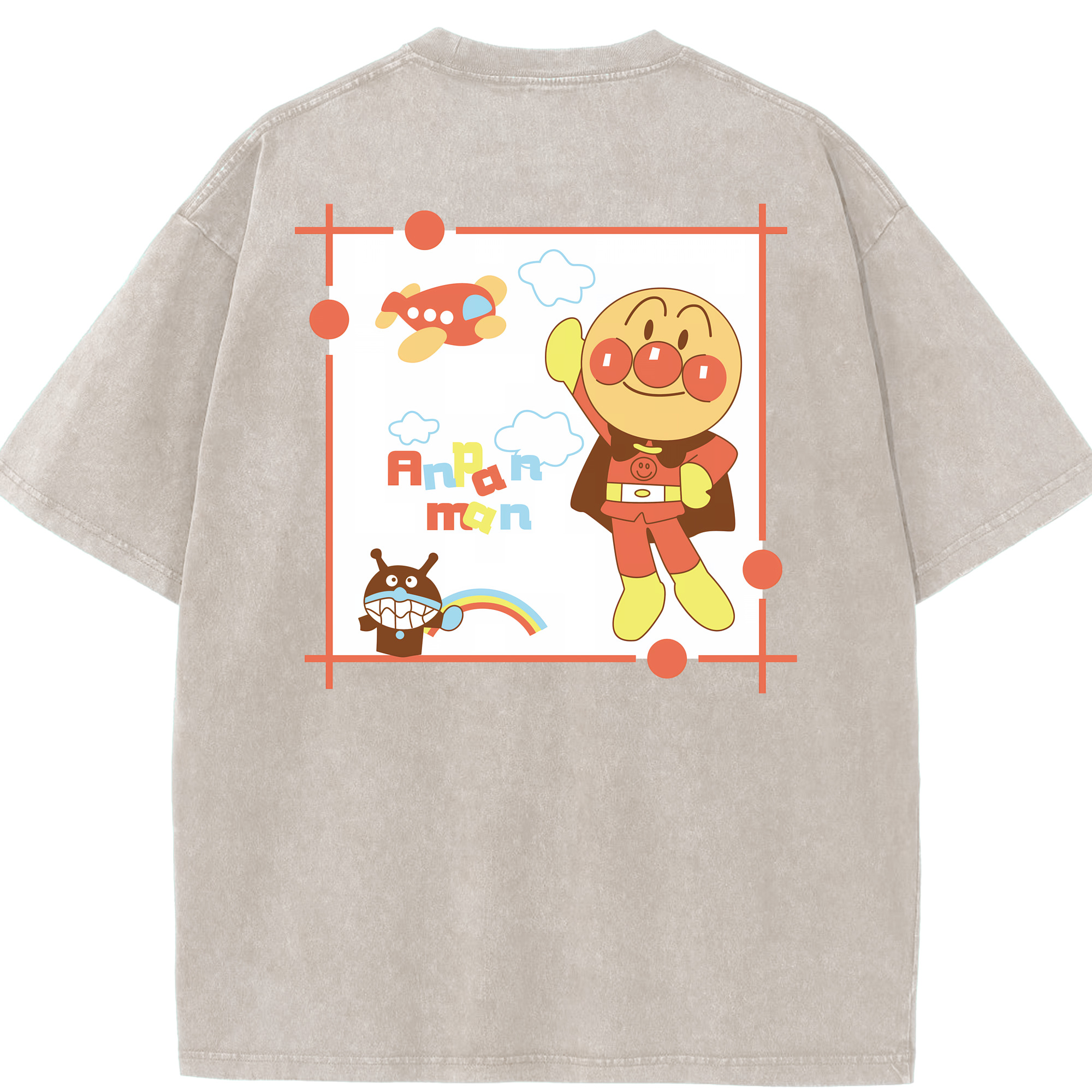 （画像用） アンパンマン Anpanman 綿100% ヴィンテージ風 半袖Tシャツ（背面プリント）