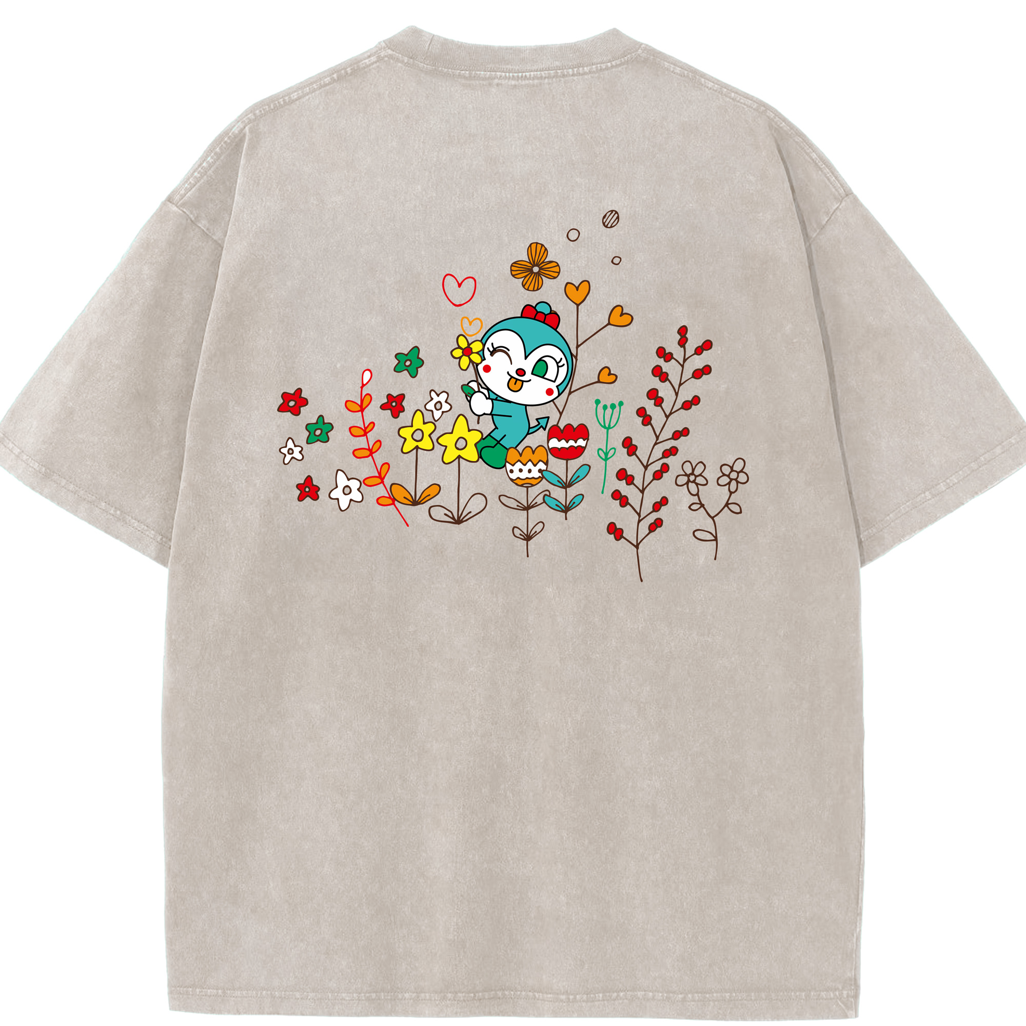 （画像用） アンパンマン Anpanman 綿100% ヴィンテージ風 半袖Tシャツ（背面プリント）