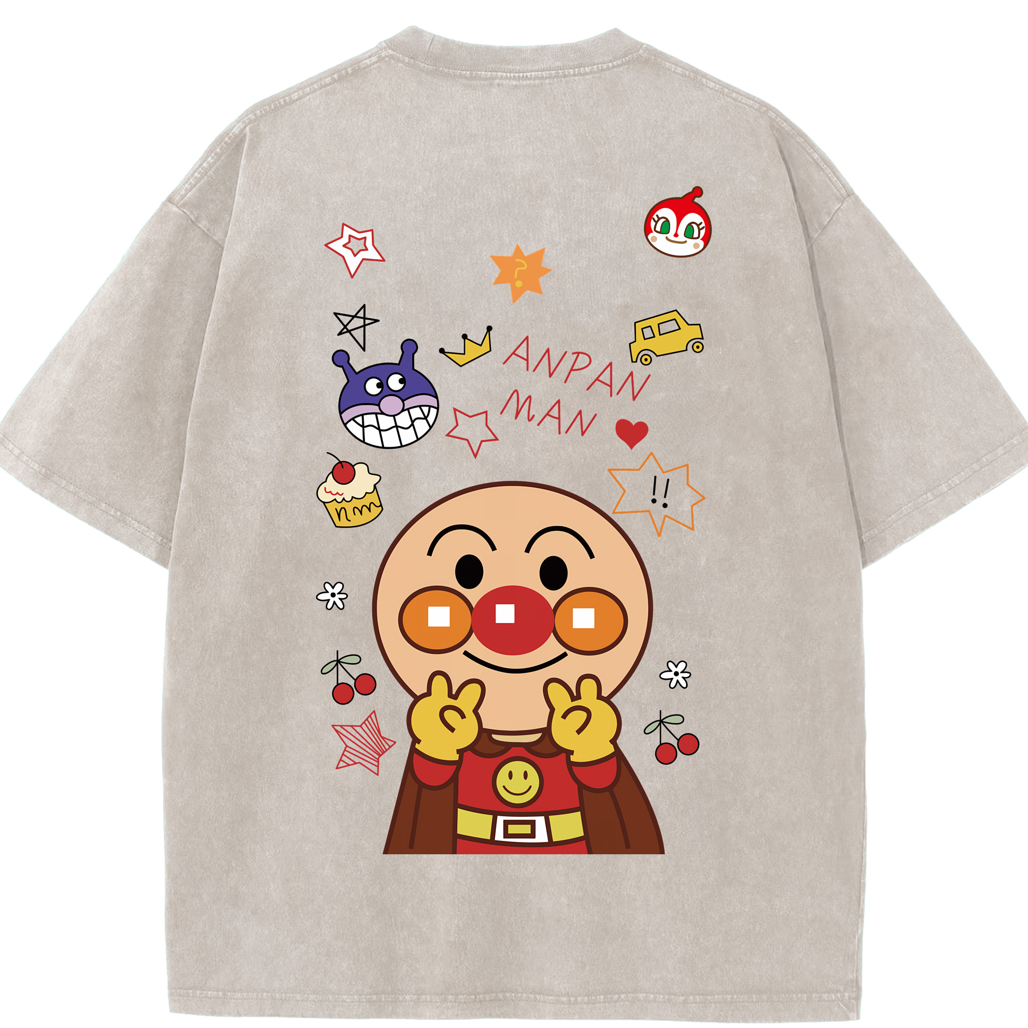 （画像用） アンパンマン Anpanman 綿100% ヴィンテージ風 半袖Tシャツ（背面プリント）