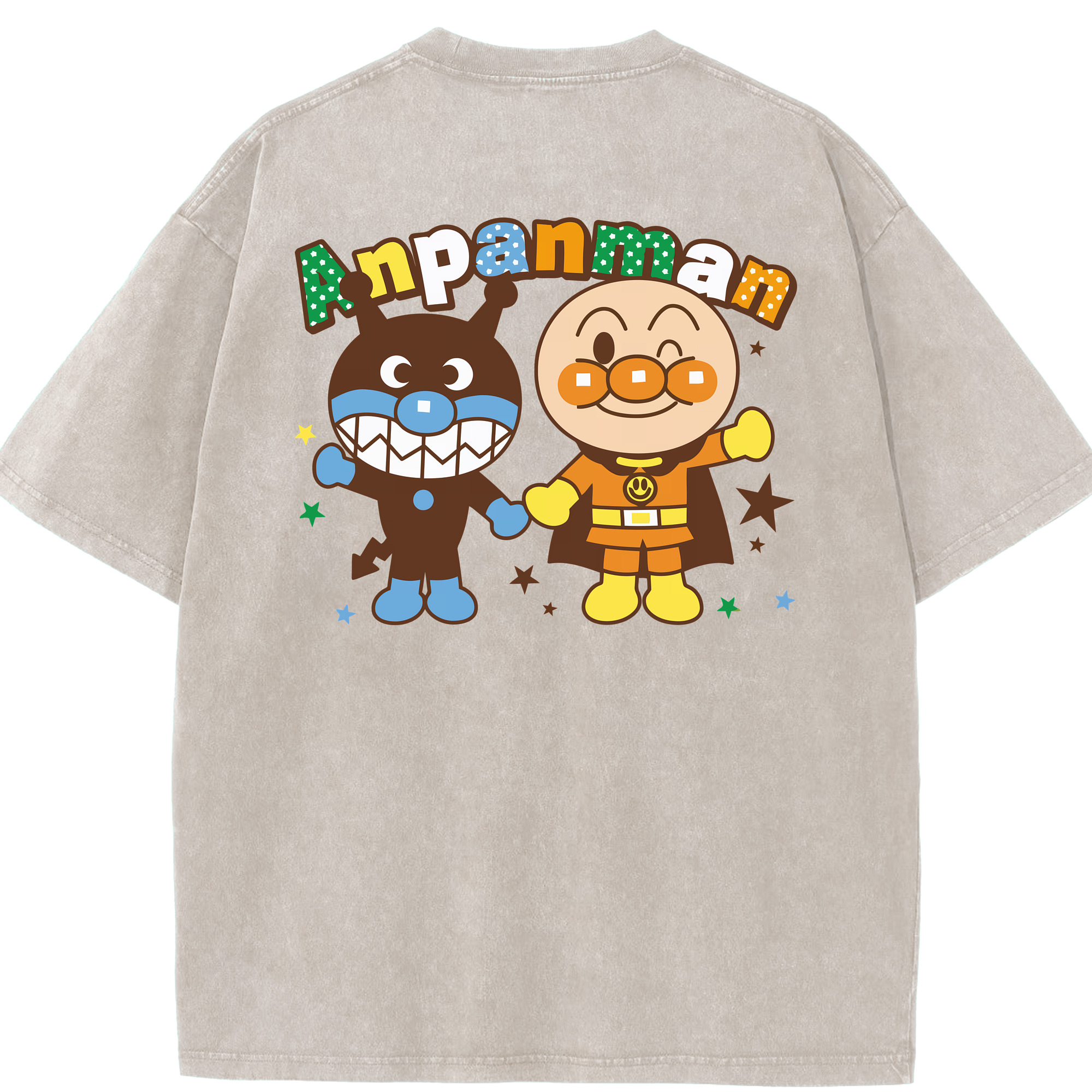 （画像用） アンパンマン Anpanman 綿100% ヴィンテージ風 半袖Tシャツ（背面プリント）