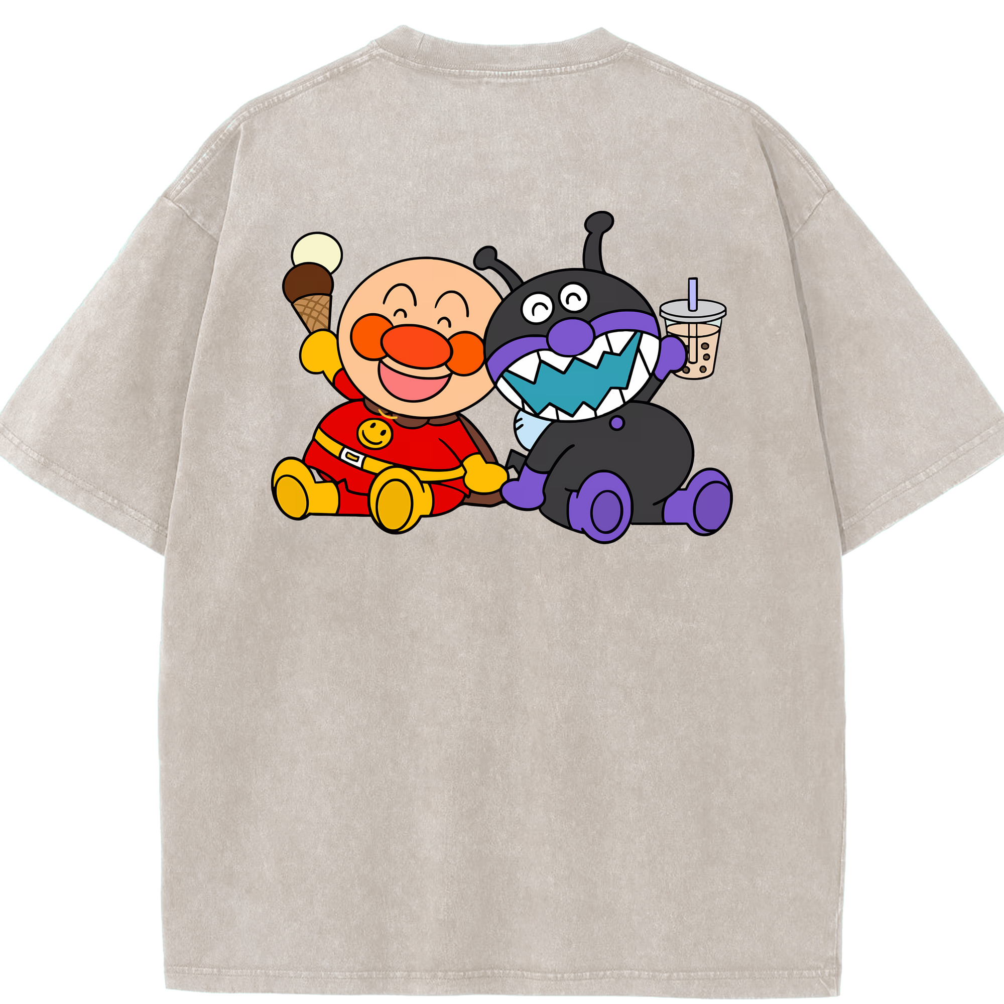 （画像用） アンパンマン Anpanman 綿100% ヴィンテージ風 半袖Tシャツ（背面プリント）