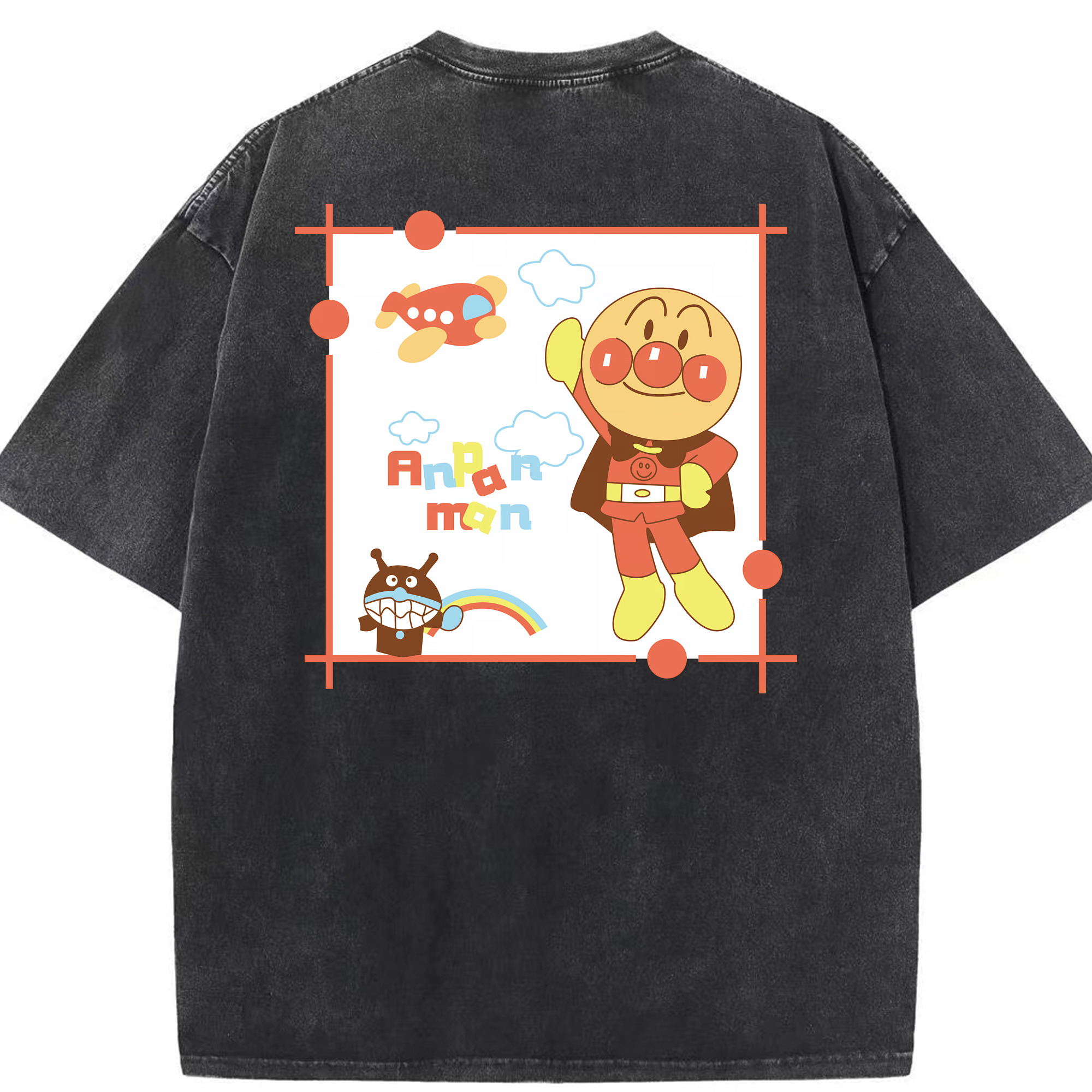 （画像用） アンパンマン Anpanman 綿100% ヴィンテージ風 半袖Tシャツ（背面プリント）