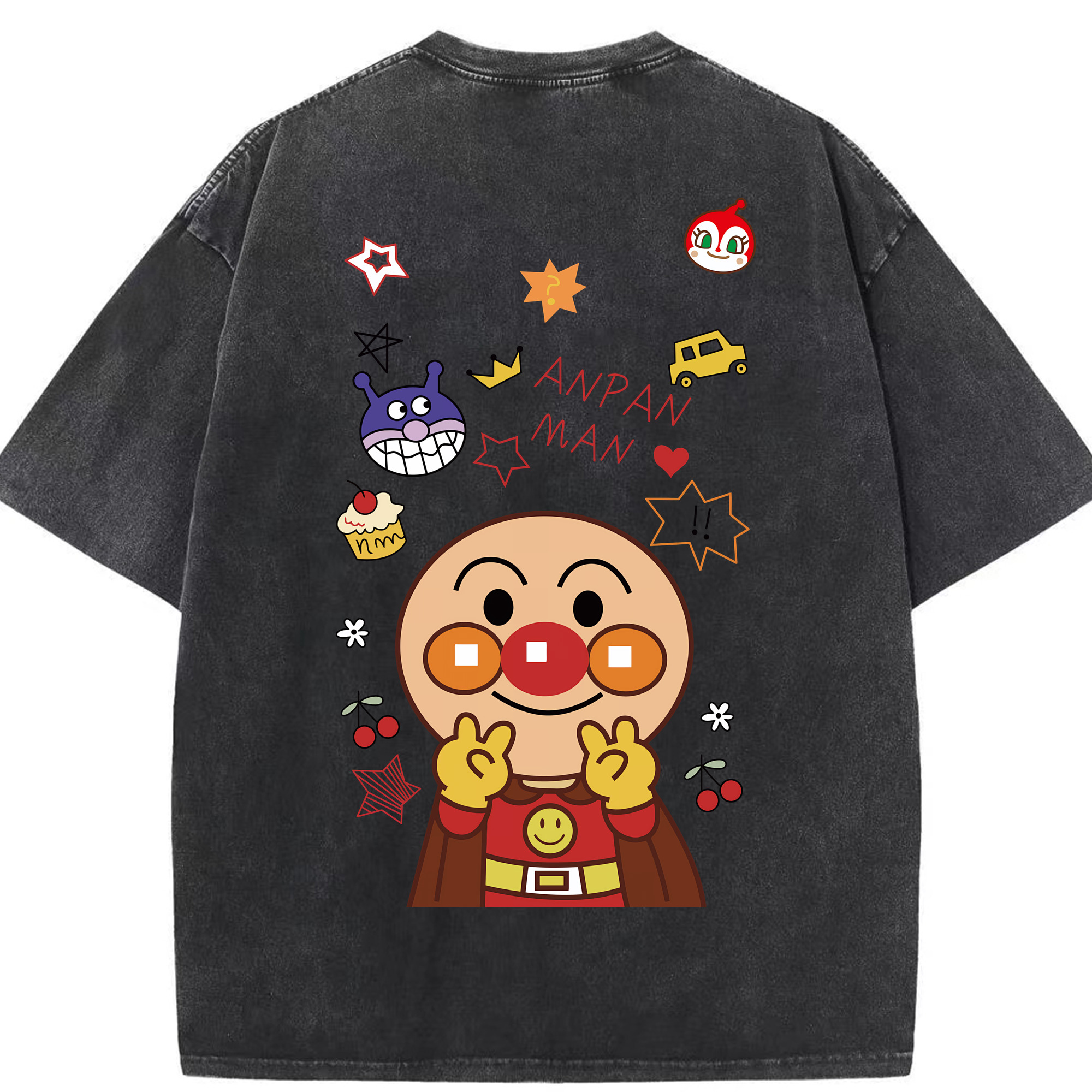 （画像用） アンパンマン Anpanman 綿100% ヴィンテージ風 半袖Tシャツ（背面プリント）
