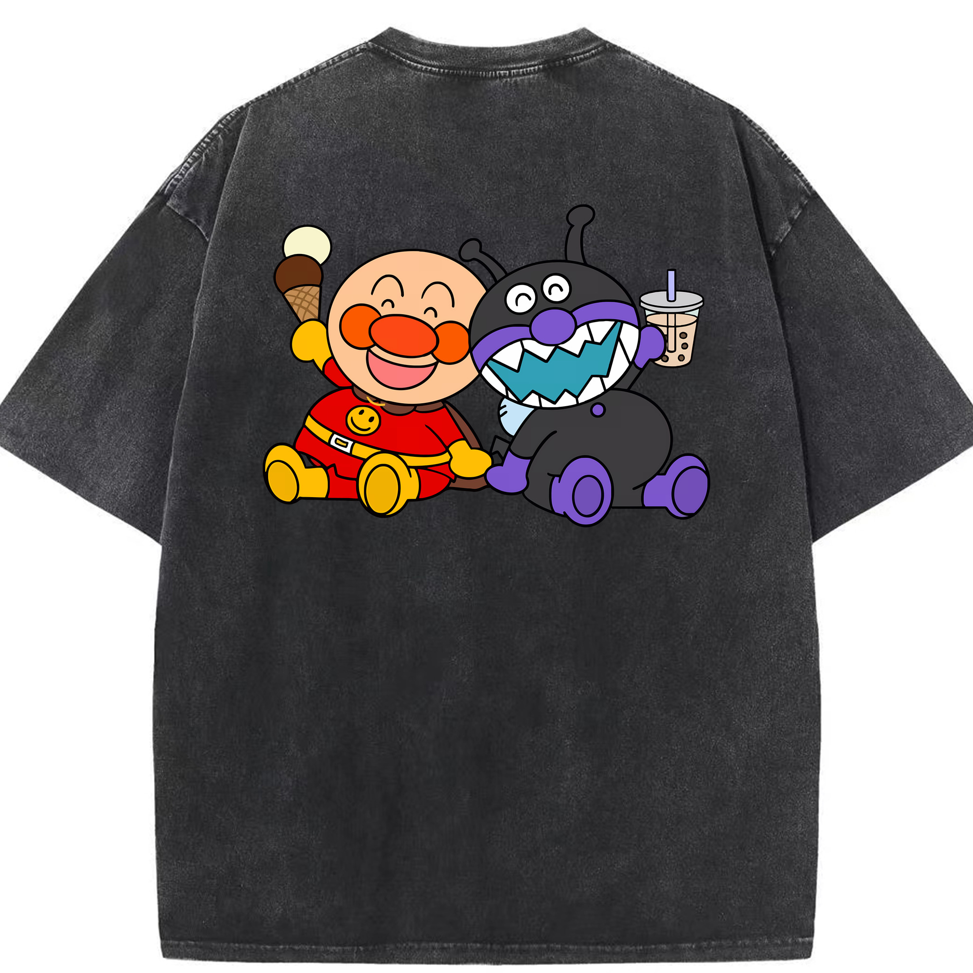 （画像用） アンパンマン Anpanman 綿100% ヴィンテージ風 半袖Tシャツ（背面プリント）