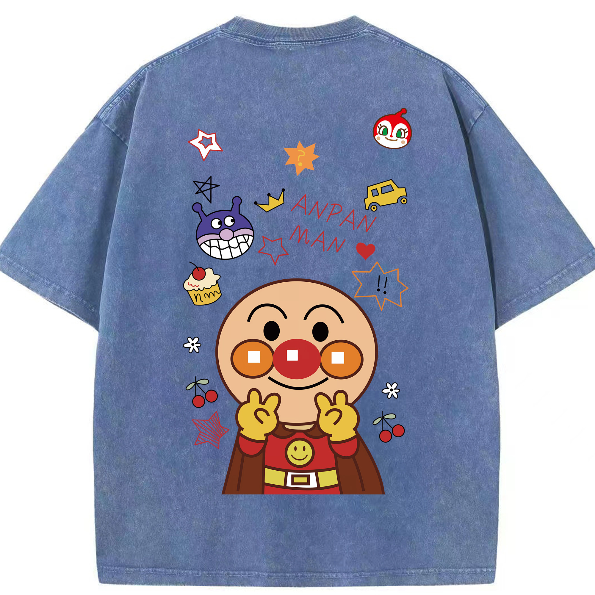 （画像用） アンパンマン Anpanman 綿100% ヴィンテージ風 半袖Tシャツ（背面プリント）