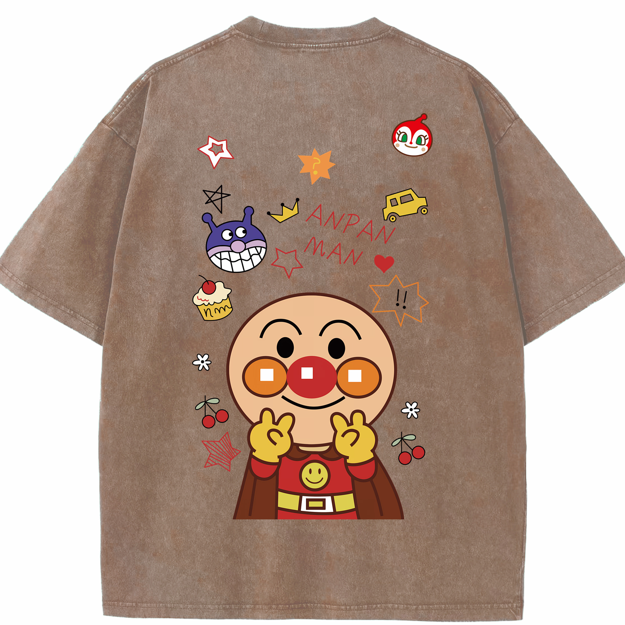 （画像用） アンパンマン Anpanman 綿100% ヴィンテージ風 半袖Tシャツ（背面プリント）