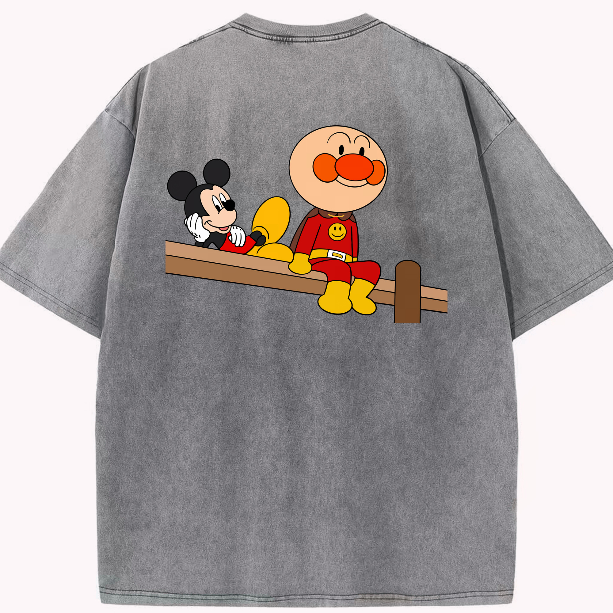 （画像用） アンパンマン Anpanman 綿100% ヴィンテージ風 半袖Tシャツ（背面プリント）