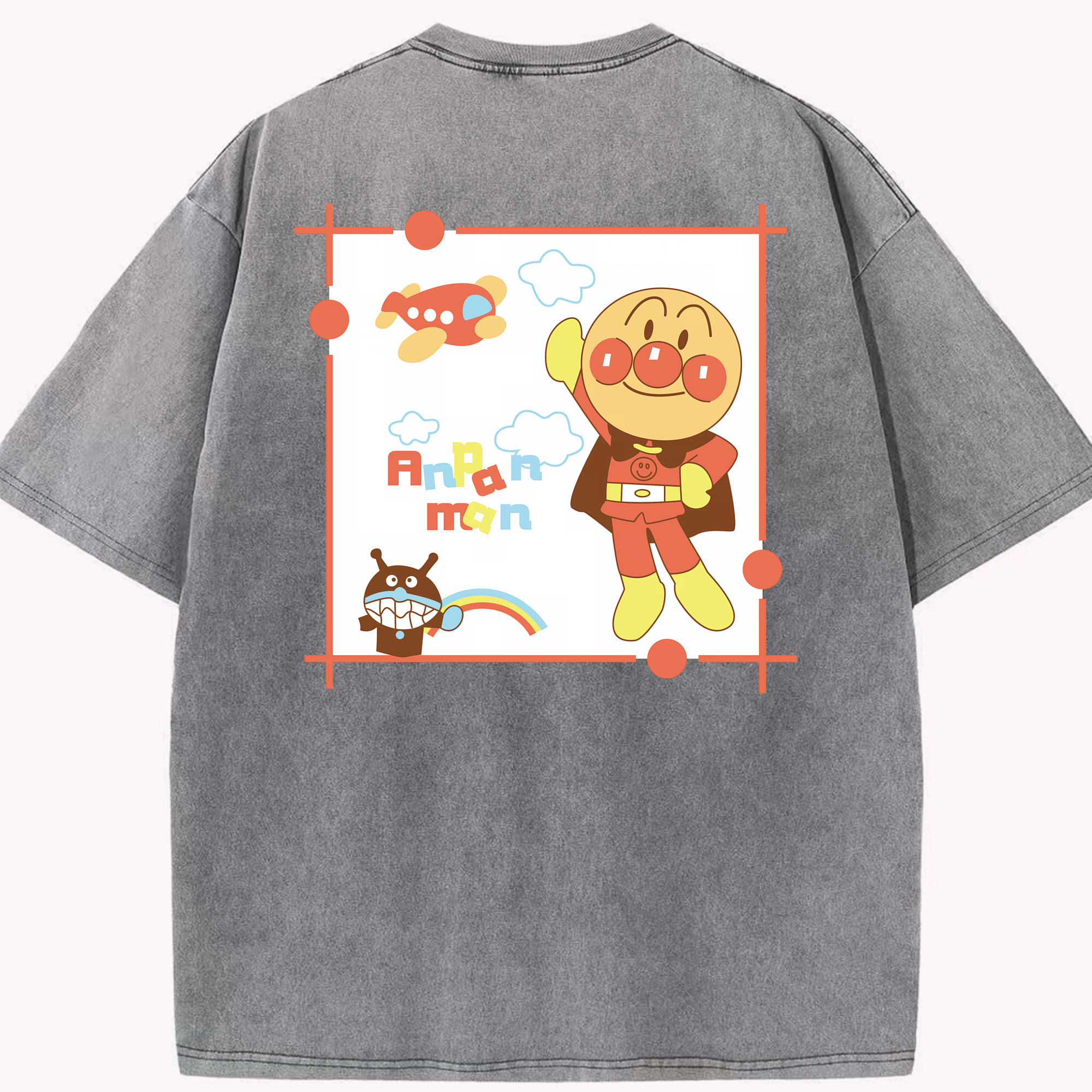 （画像用） アンパンマン Anpanman 綿100% ヴィンテージ風 半袖Tシャツ（背面プリント）