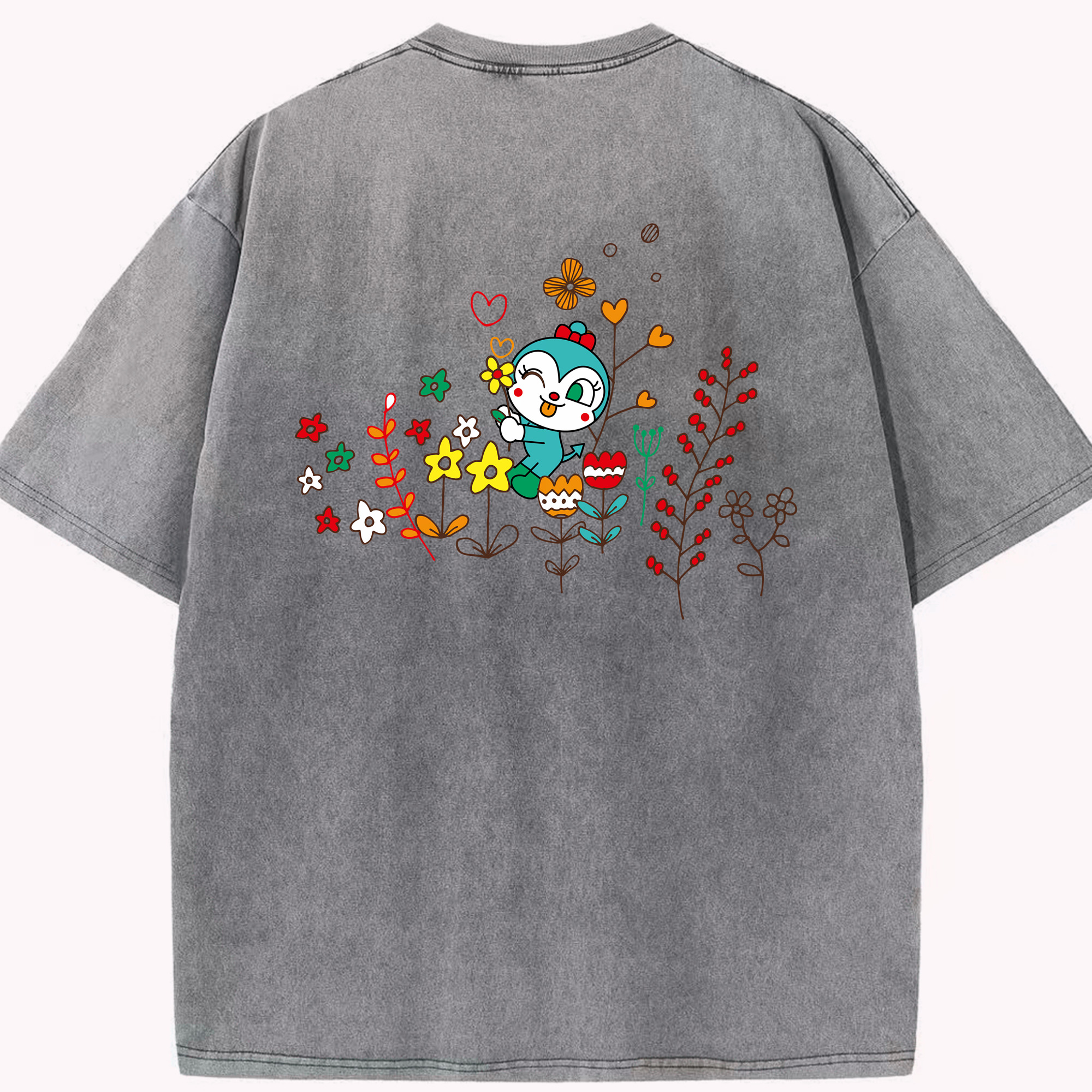 （画像用） アンパンマン Anpanman 綿100% ヴィンテージ風 半袖Tシャツ（背面プリント）
