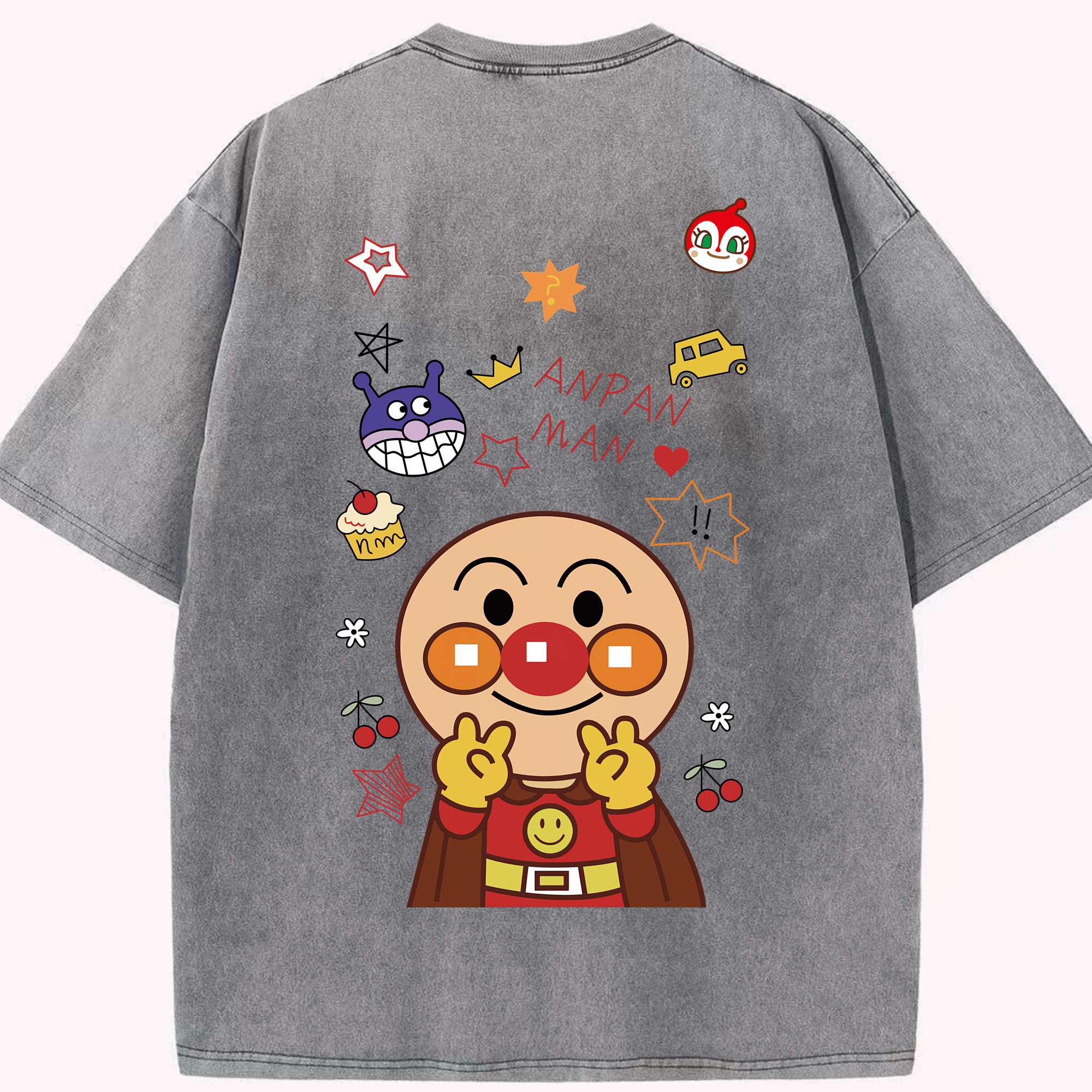 （画像用） アンパンマン Anpanman 綿100% ヴィンテージ風 半袖Tシャツ（背面プリント）