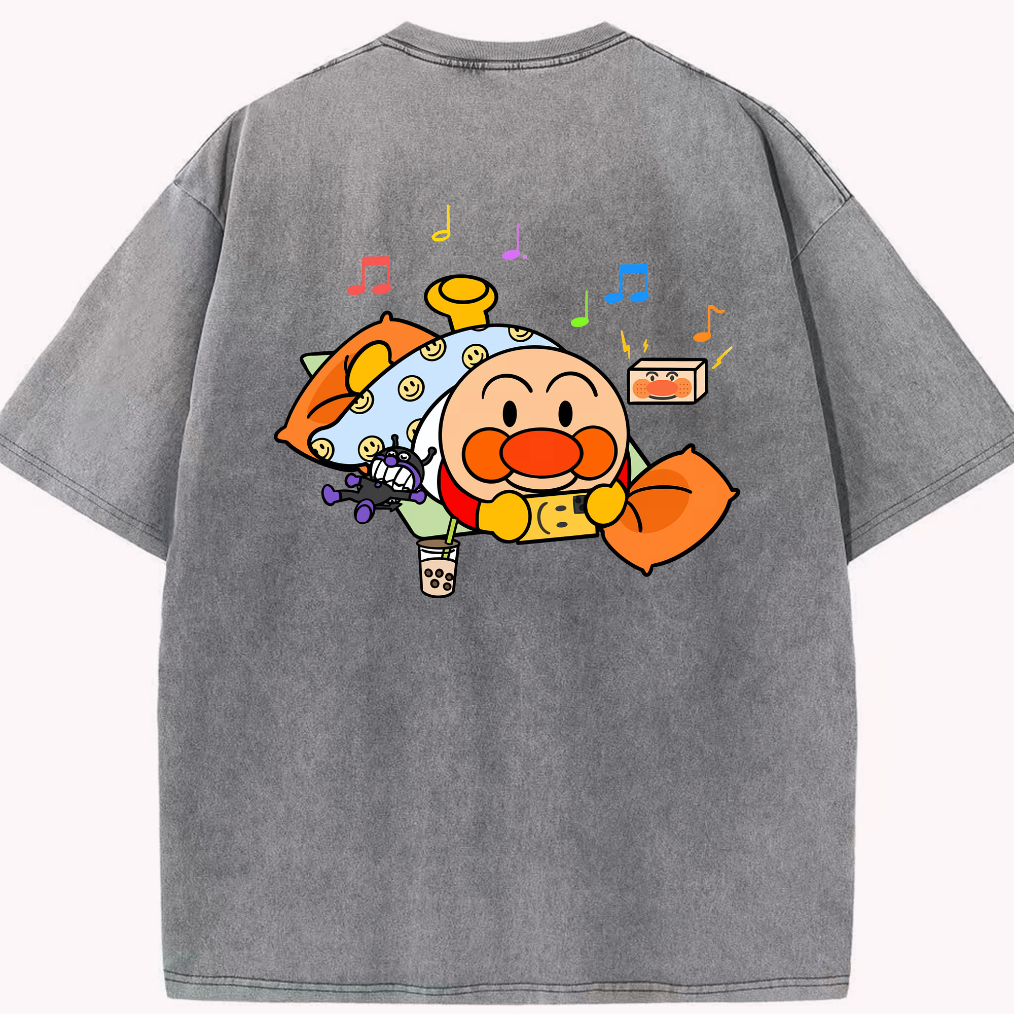 （画像用） アンパンマン Anpanman 綿100% ヴィンテージ風 半袖Tシャツ（背面プリント）