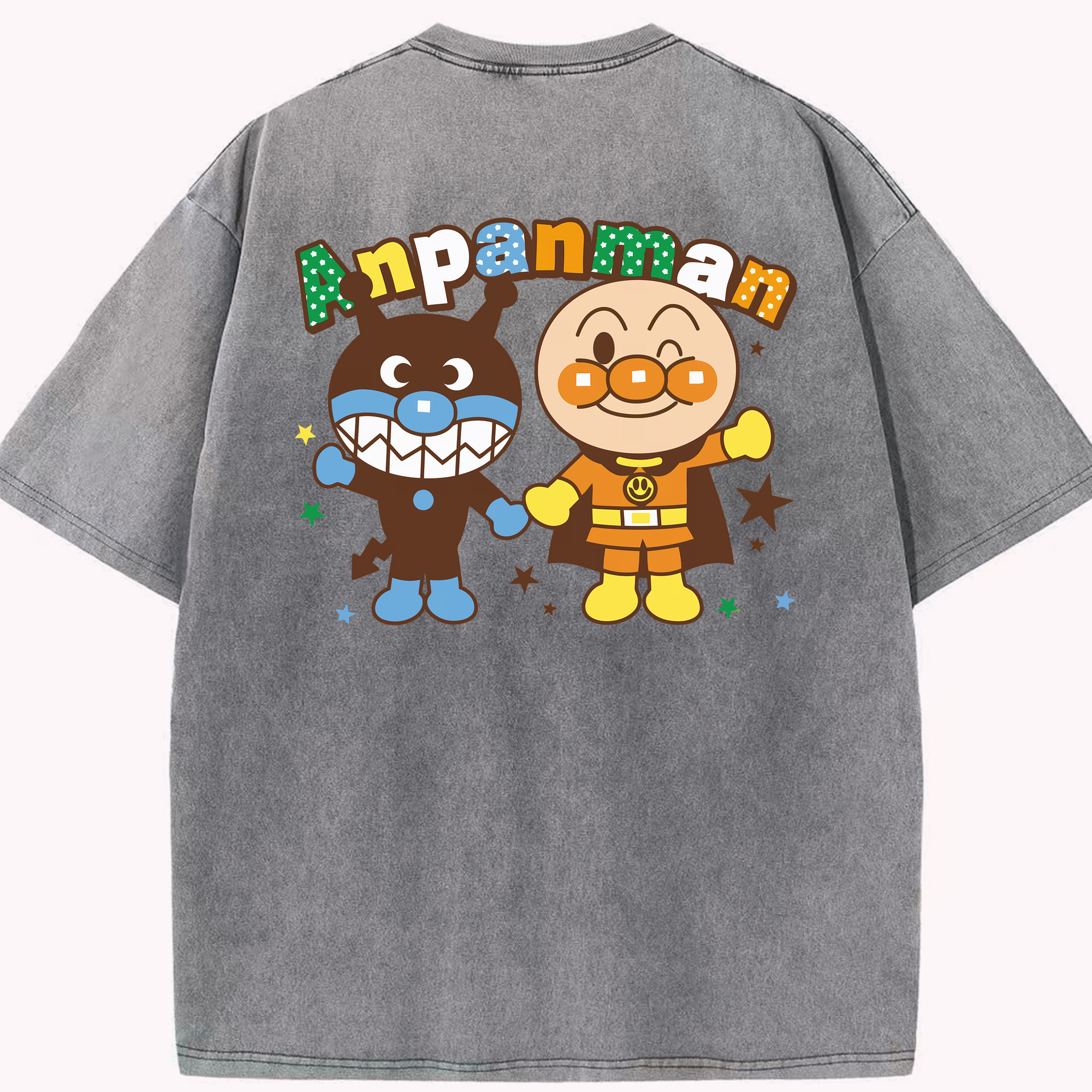 （画像用） アンパンマン Anpanman 綿100% ヴィンテージ風 半袖Tシャツ（背面プリント）