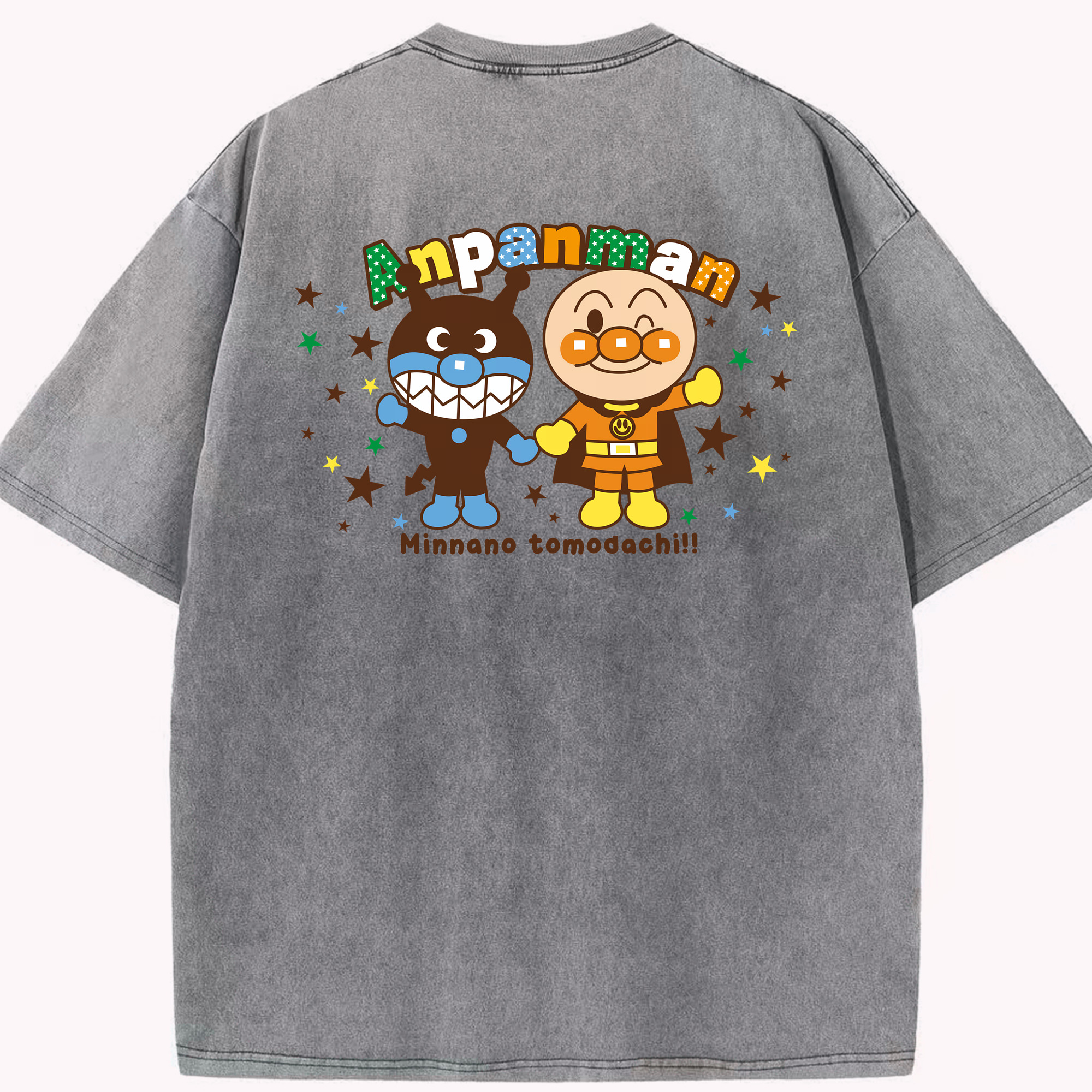 （画像用） アンパンマン Anpanman 綿100% ヴィンテージ風 半袖Tシャツ（背面プリント）