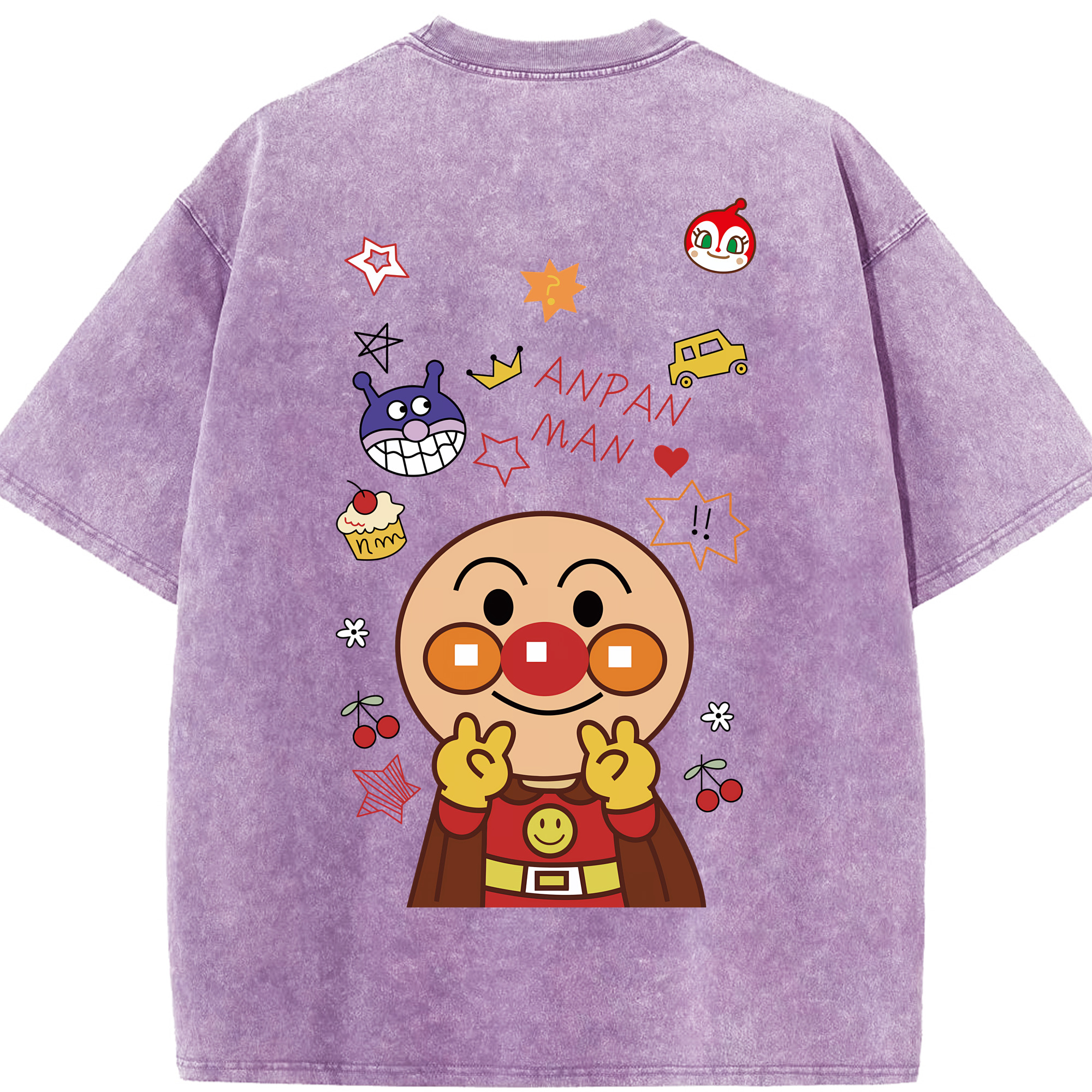 （画像用） アンパンマン Anpanman 綿100% ヴィンテージ風 半袖Tシャツ（背面プリント）