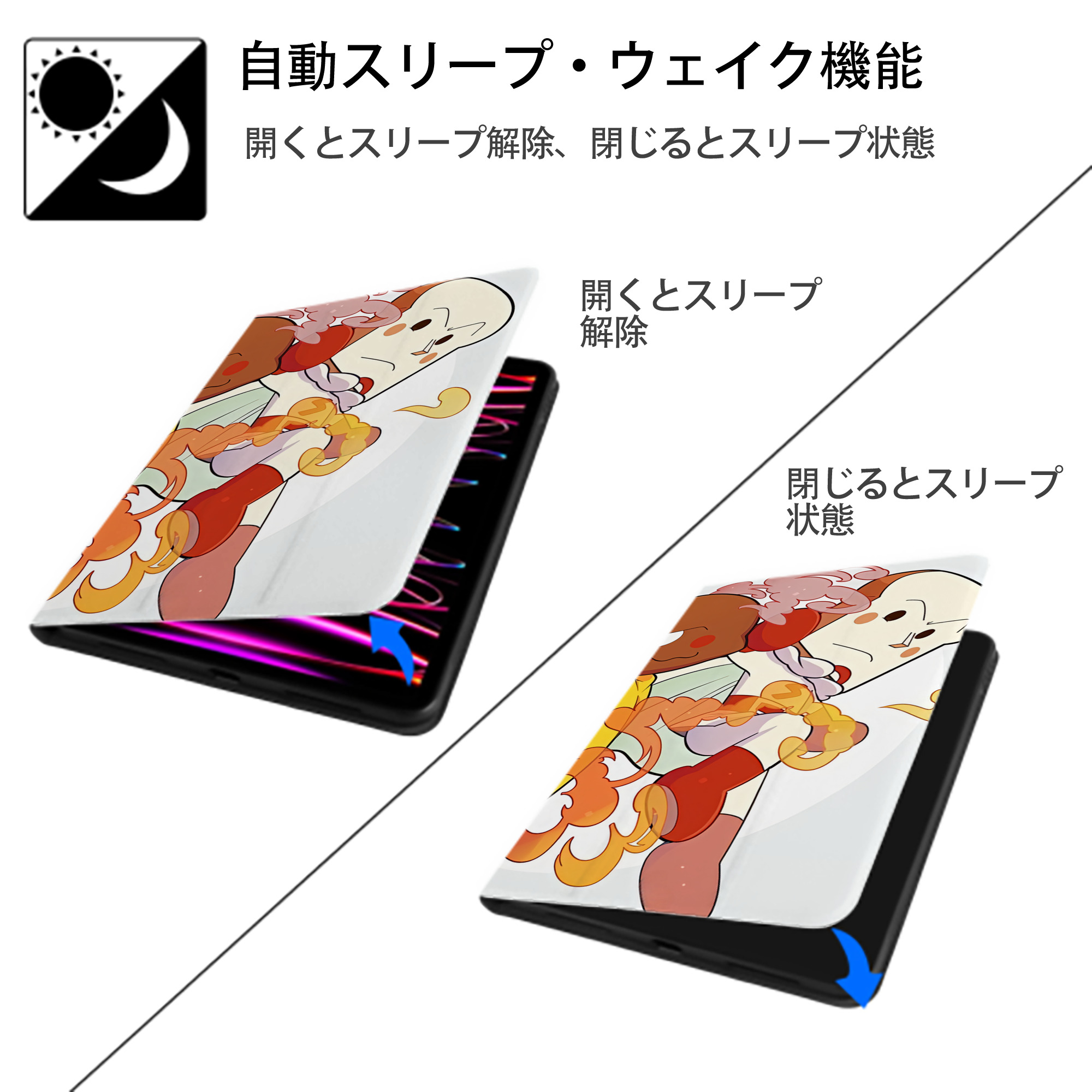 アンパンマン Anpanman IPad ケース ブック型 PUレザー TPU 耐衝撃 軽量 薄型 ペン収納なし 全面保護 IPad 各モデル対応