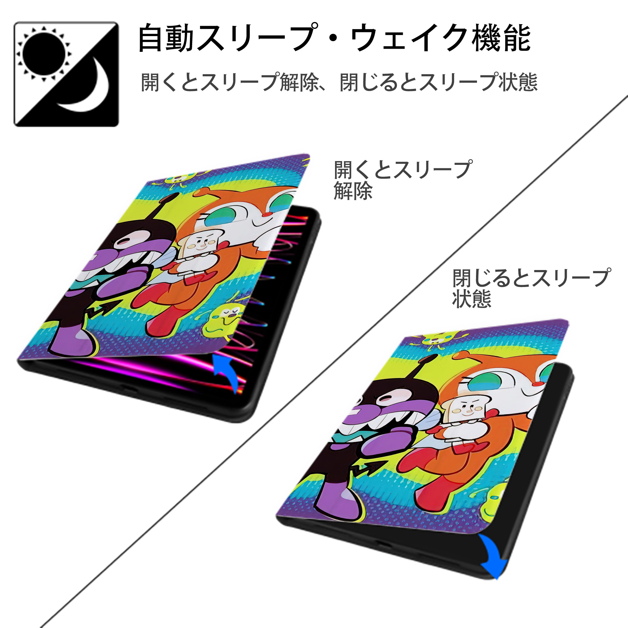 アンパンマン Anpanman IPad ケース ブック型 PUレザー TPU 耐衝撃 軽量 薄型 ペン収納なし 全面保護 IPad 各モデル対応