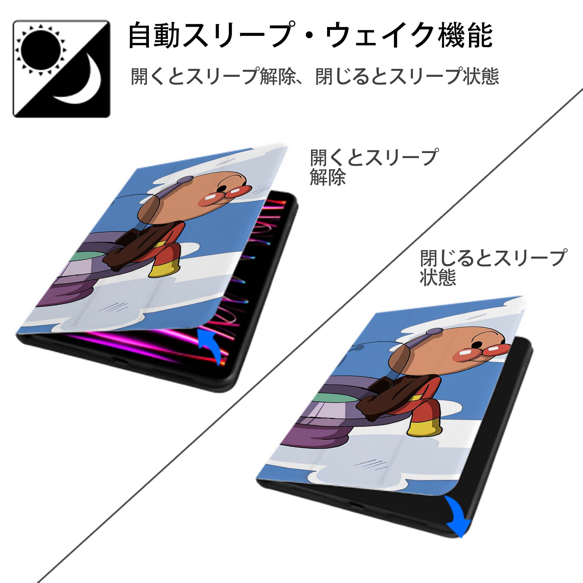 アンパンマン Anpanman IPad ケース ブック型 PUレザー TPU 耐衝撃 軽量 薄型 ペン収納なし 全面保護 IPad 各モデル対応