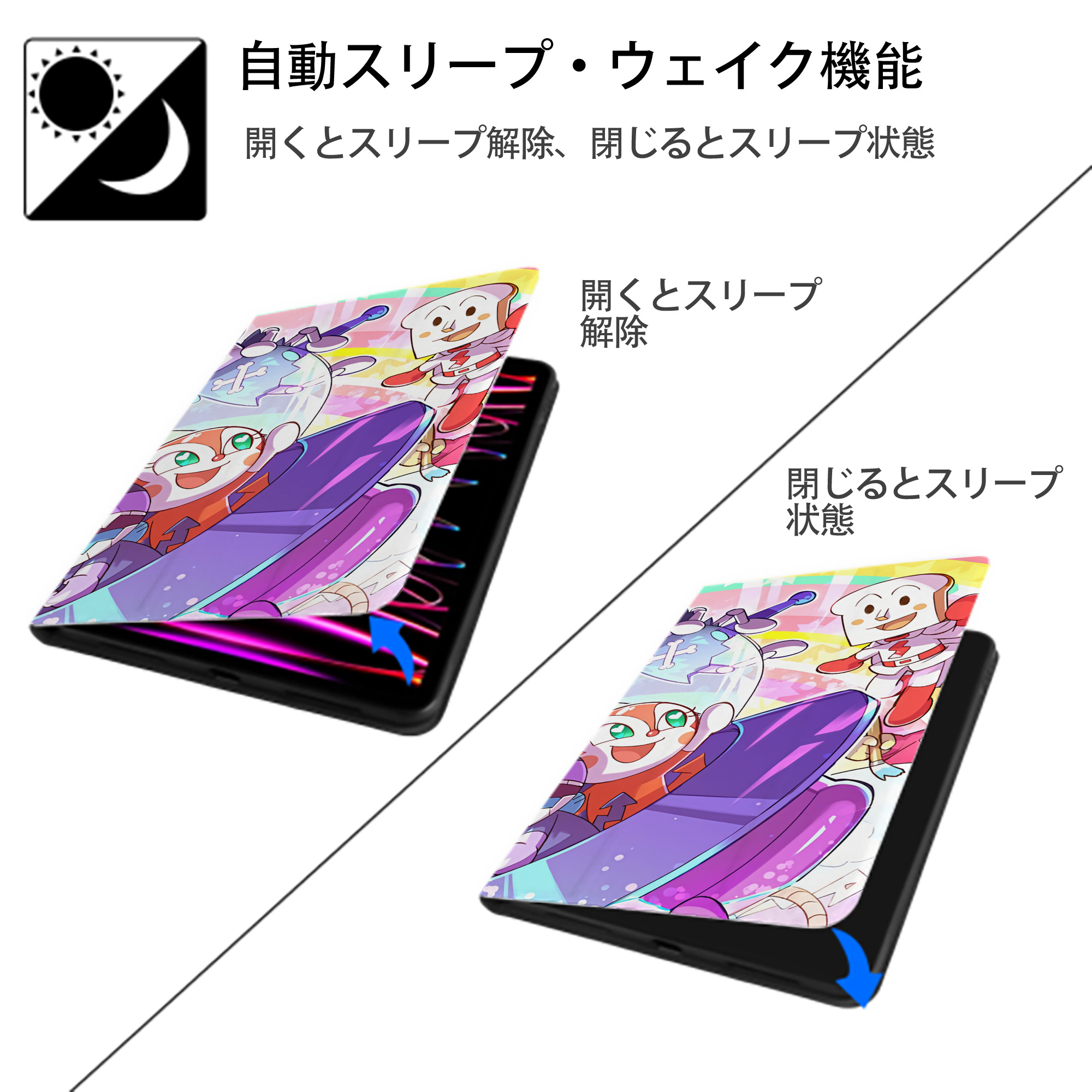アンパンマン Anpanman IPad ケース ブック型 PUレザー TPU 耐衝撃 軽量 薄型 ペン収納なし 全面保護 IPad 各モデル対応