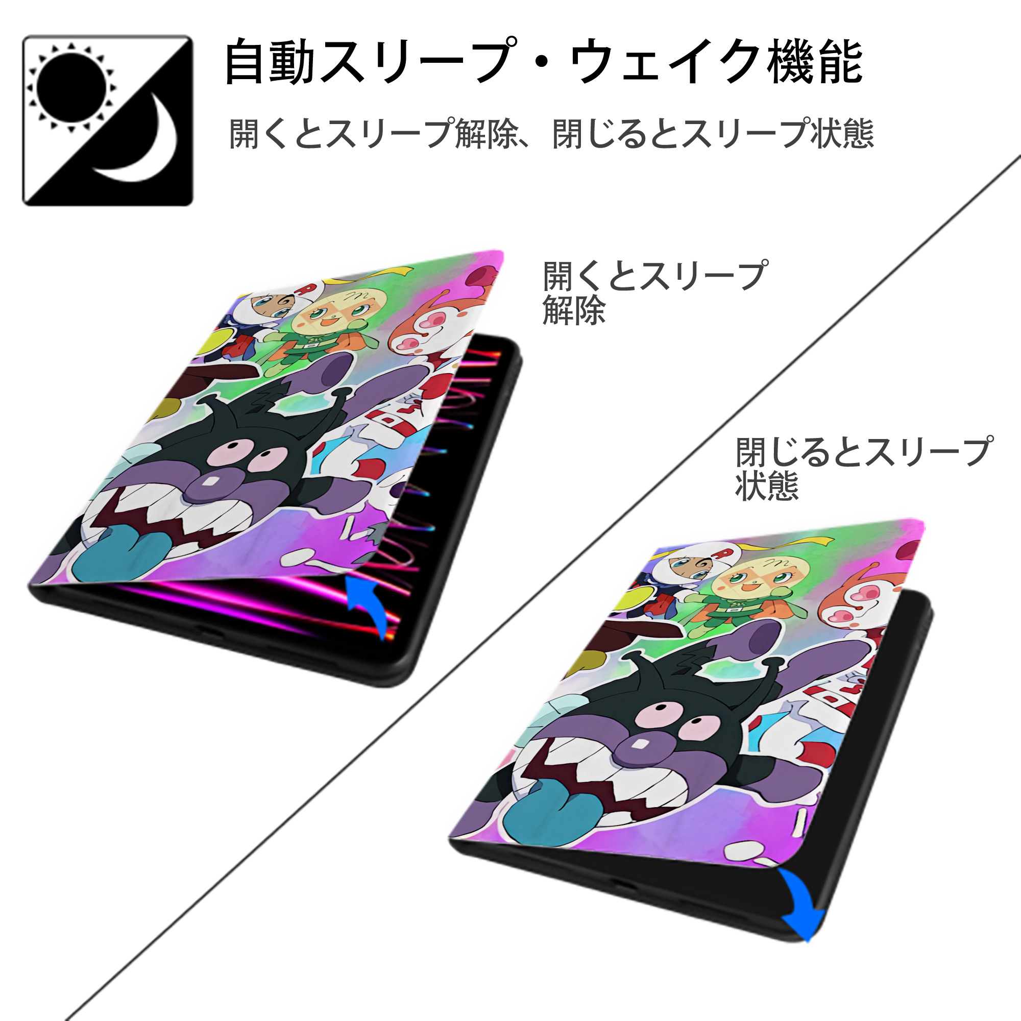 アンパンマン Anpanman IPad ケース ブック型 PUレザー TPU 耐衝撃 軽量 薄型 ペン収納なし 全面保護 IPad 各モデル対応
