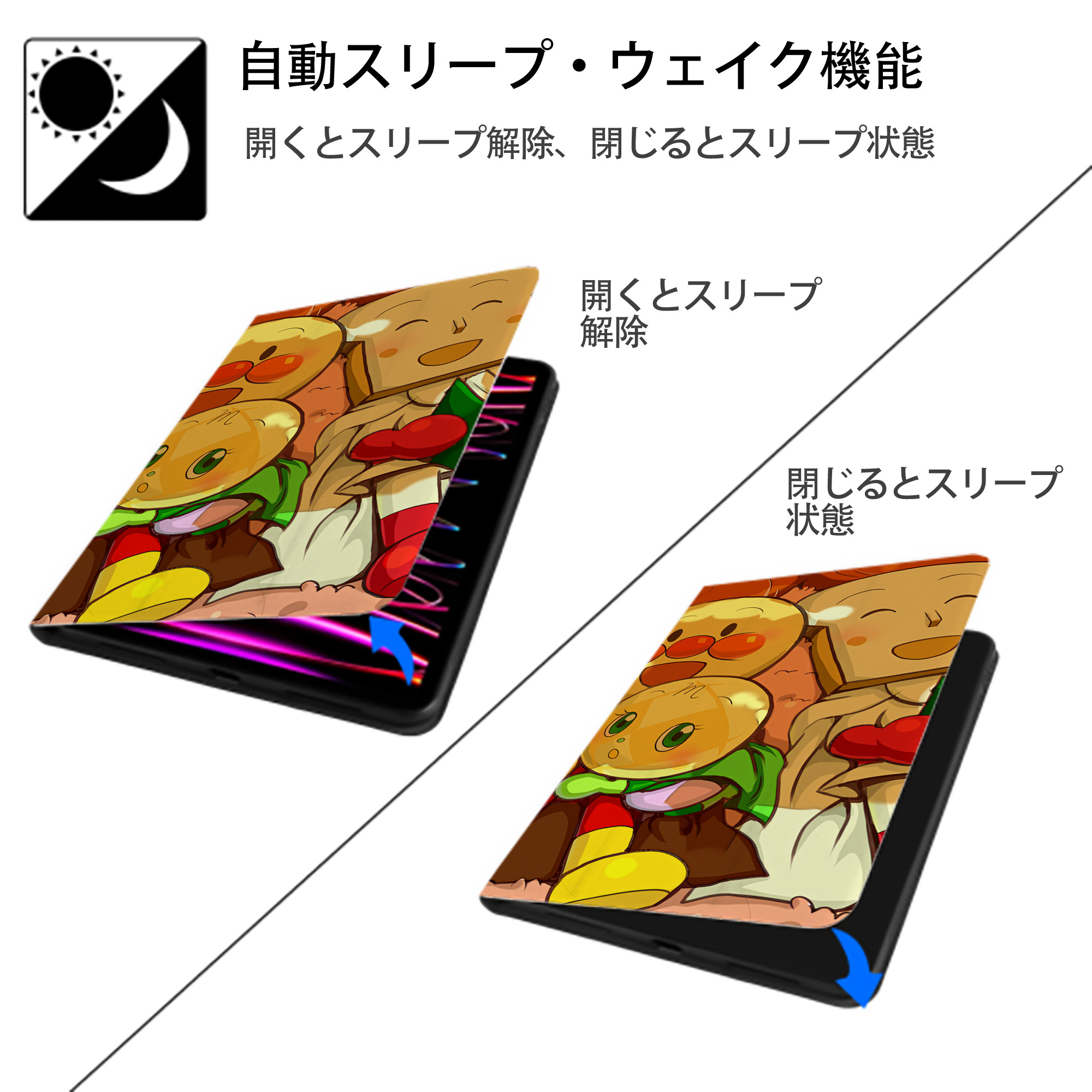 アンパンマン Anpanman IPad ケース ブック型 PUレザー TPU 耐衝撃 軽量 薄型 ペン収納なし 全面保護 IPad 各モデル対応
