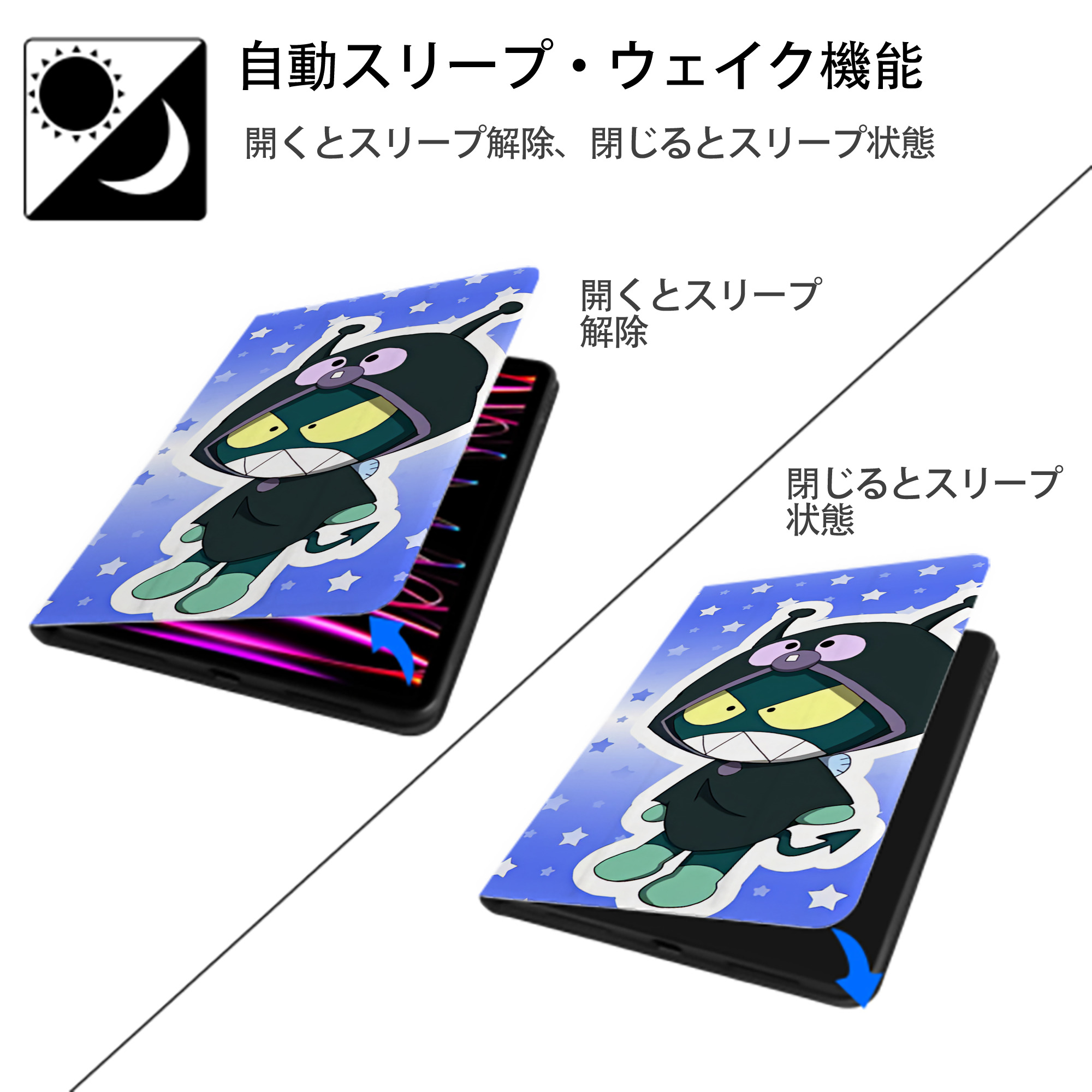 アンパンマン Anpanman IPad ケース ブック型 PUレザー TPU 耐衝撃 軽量 薄型 ペン収納なし 全面保護 IPad 各モデル対応