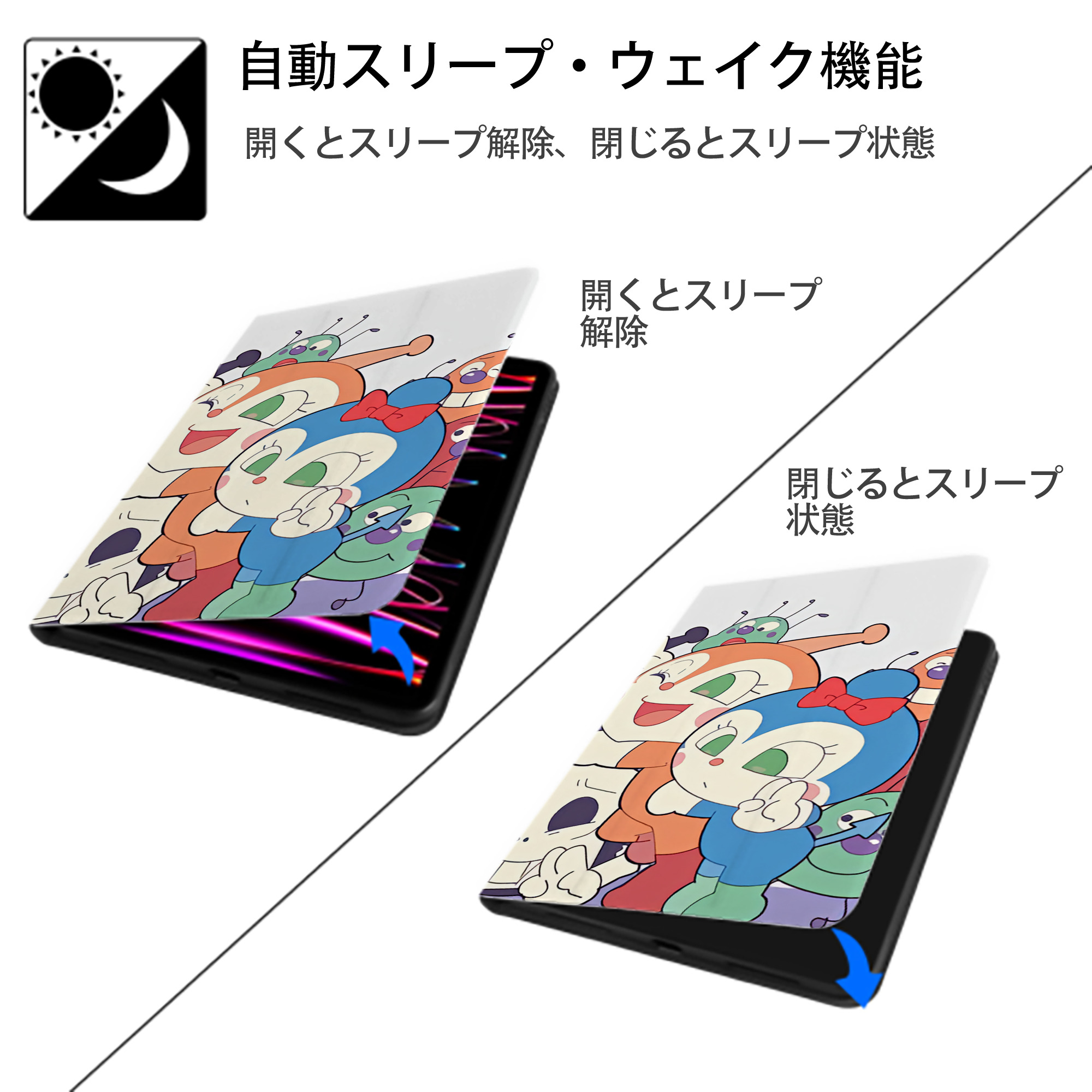 アンパンマン Anpanman IPad ケース ブック型 PUレザー TPU 耐衝撃 軽量 薄型 ペン収納なし 全面保護 IPad 各モデル対応