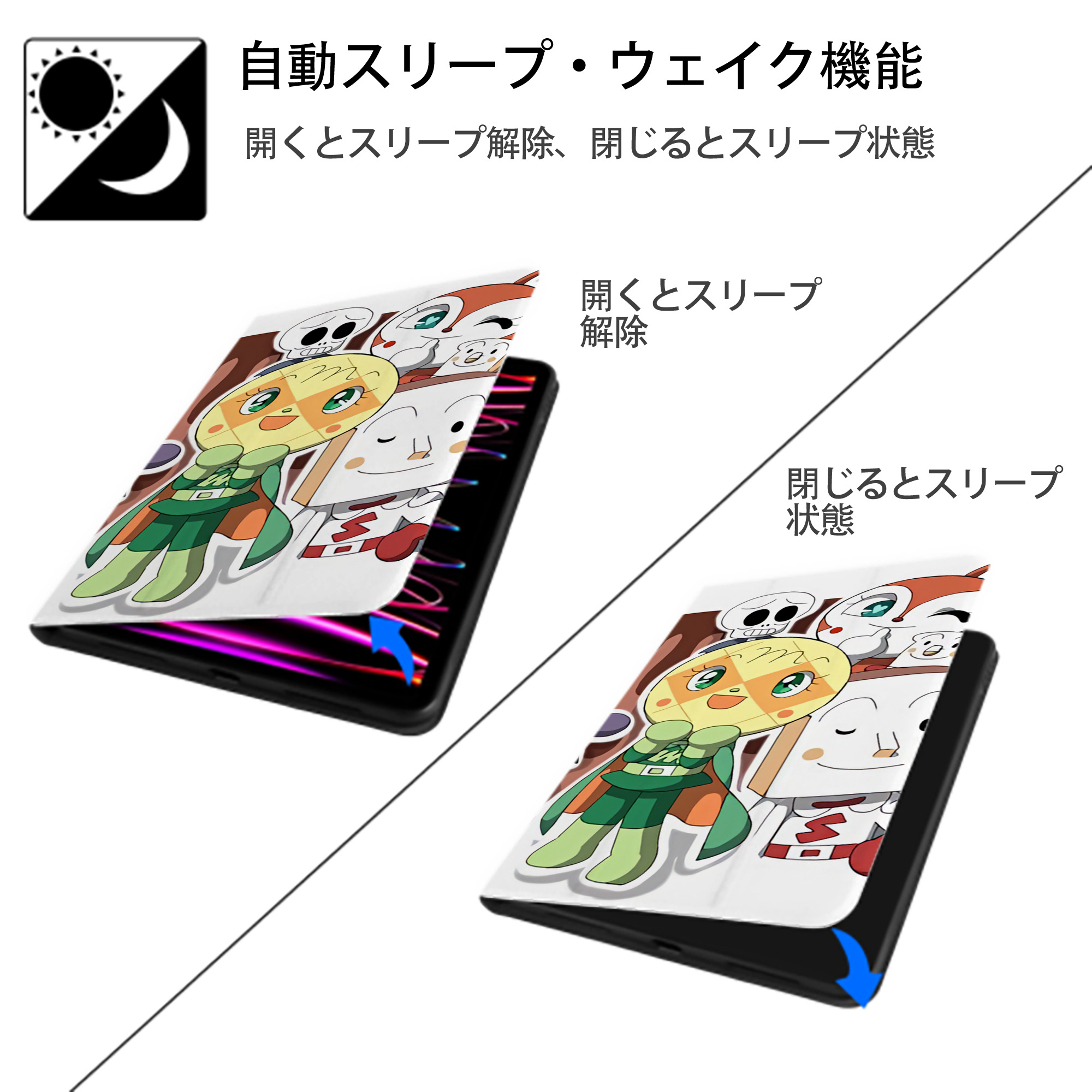 アンパンマン Anpanman IPad ケース ブック型 PUレザー TPU 耐衝撃 軽量 薄型 ペン収納なし 全面保護 IPad 各モデル対応
