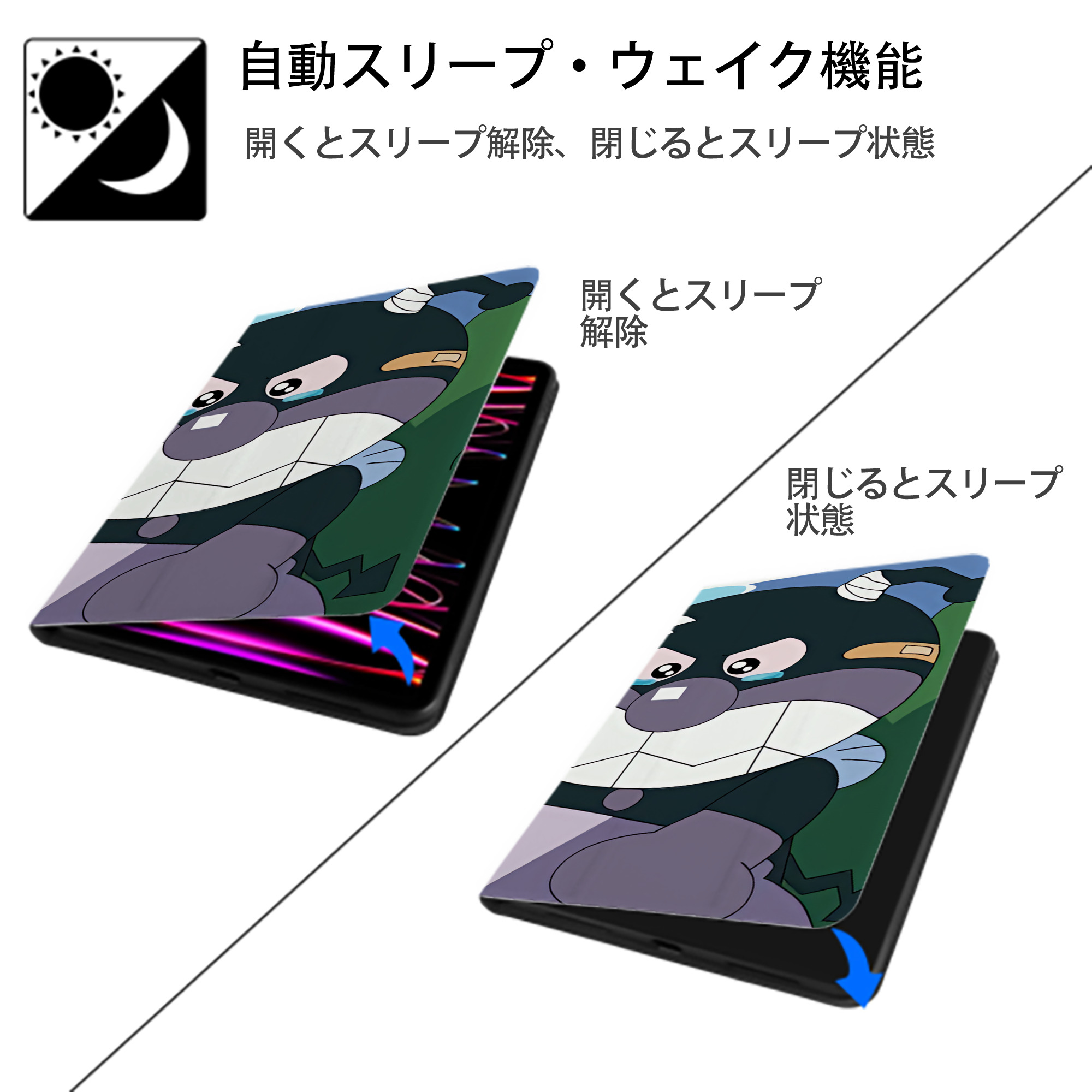 アンパンマン Anpanman IPad ケース ブック型 PUレザー TPU 耐衝撃 軽量 薄型 ペン収納なし 全面保護 IPad 各モデル対応