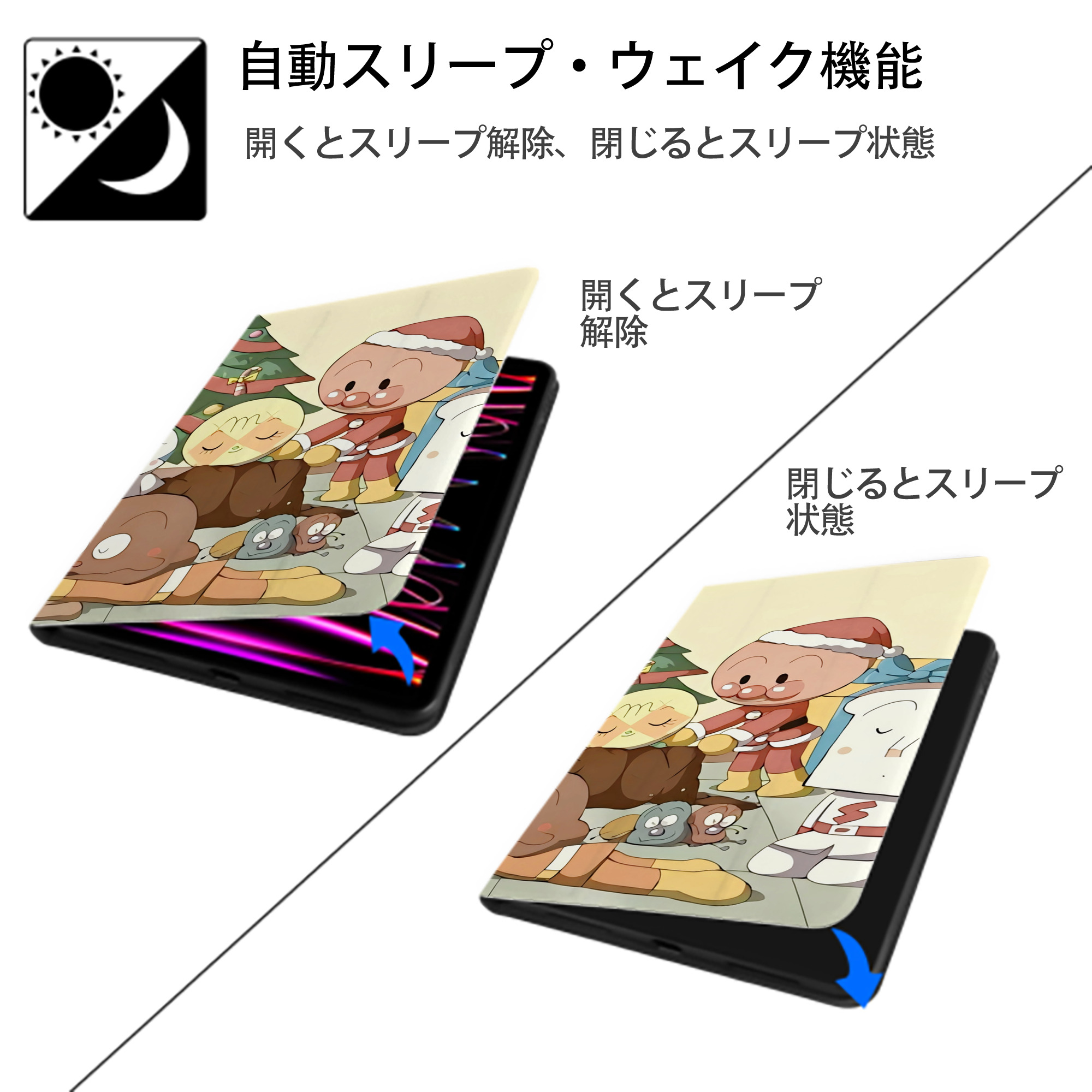 アンパンマン Anpanman IPadケース ペンホルダー付き ブックスタイルデザイン