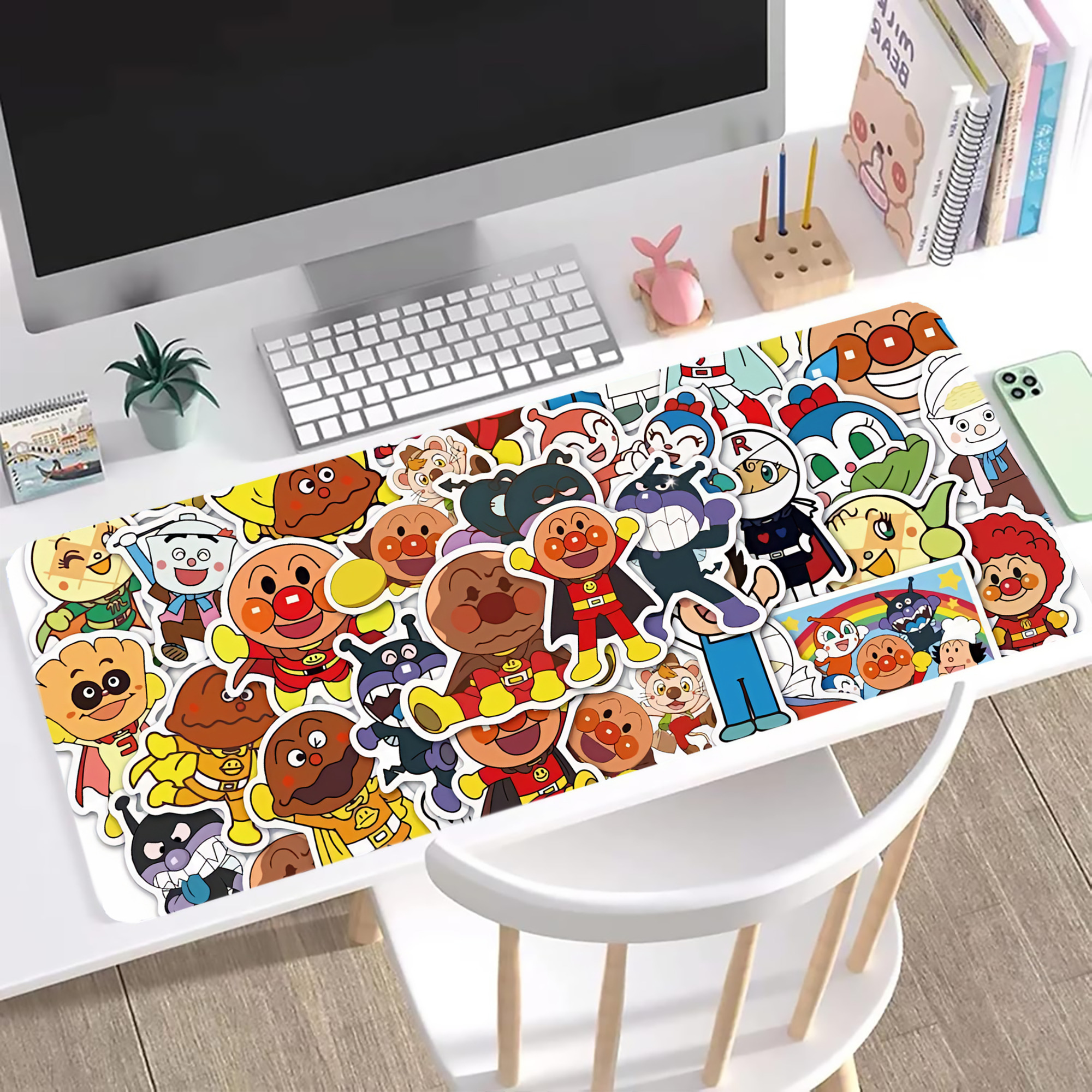 （画像用） アンパンマン Anpanman ステッチ加工 大判デスクマット／滑り止めマウスパッド