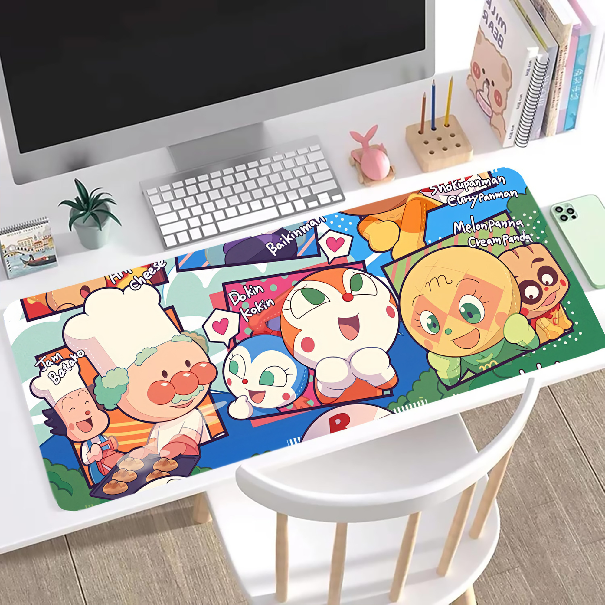 （画像用） アンパンマン Anpanman ステッチ加工 大判デスクマット／滑り止めマウスパッド