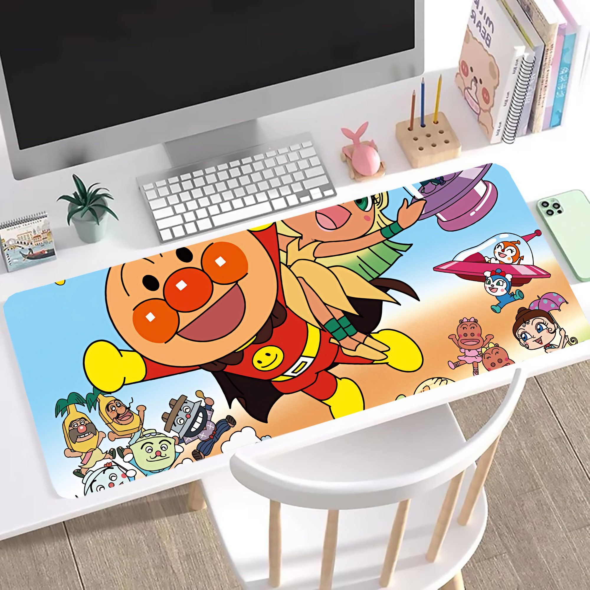 （画像用） アンパンマン Anpanman ステッチ加工 大判デスクマット／滑り止めマウスパッド