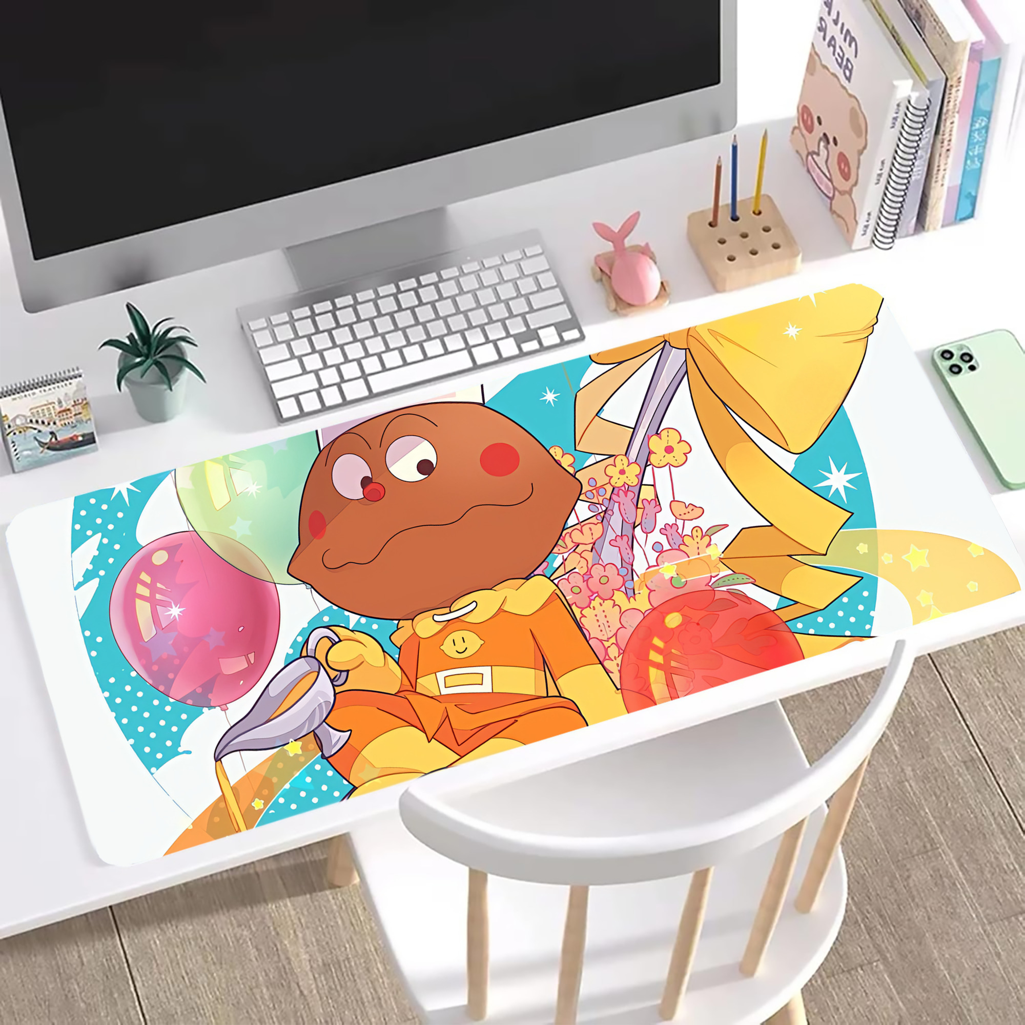 （画像用） アンパンマン Anpanman ステッチ加工 大判デスクマット／滑り止めマウスパッド