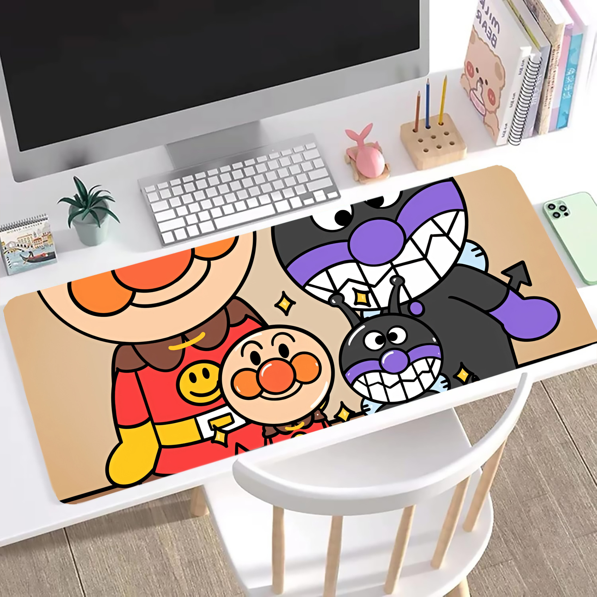 （画像用） アンパンマン Anpanman ステッチ加工 大判デスクマット／滑り止めマウスパッド