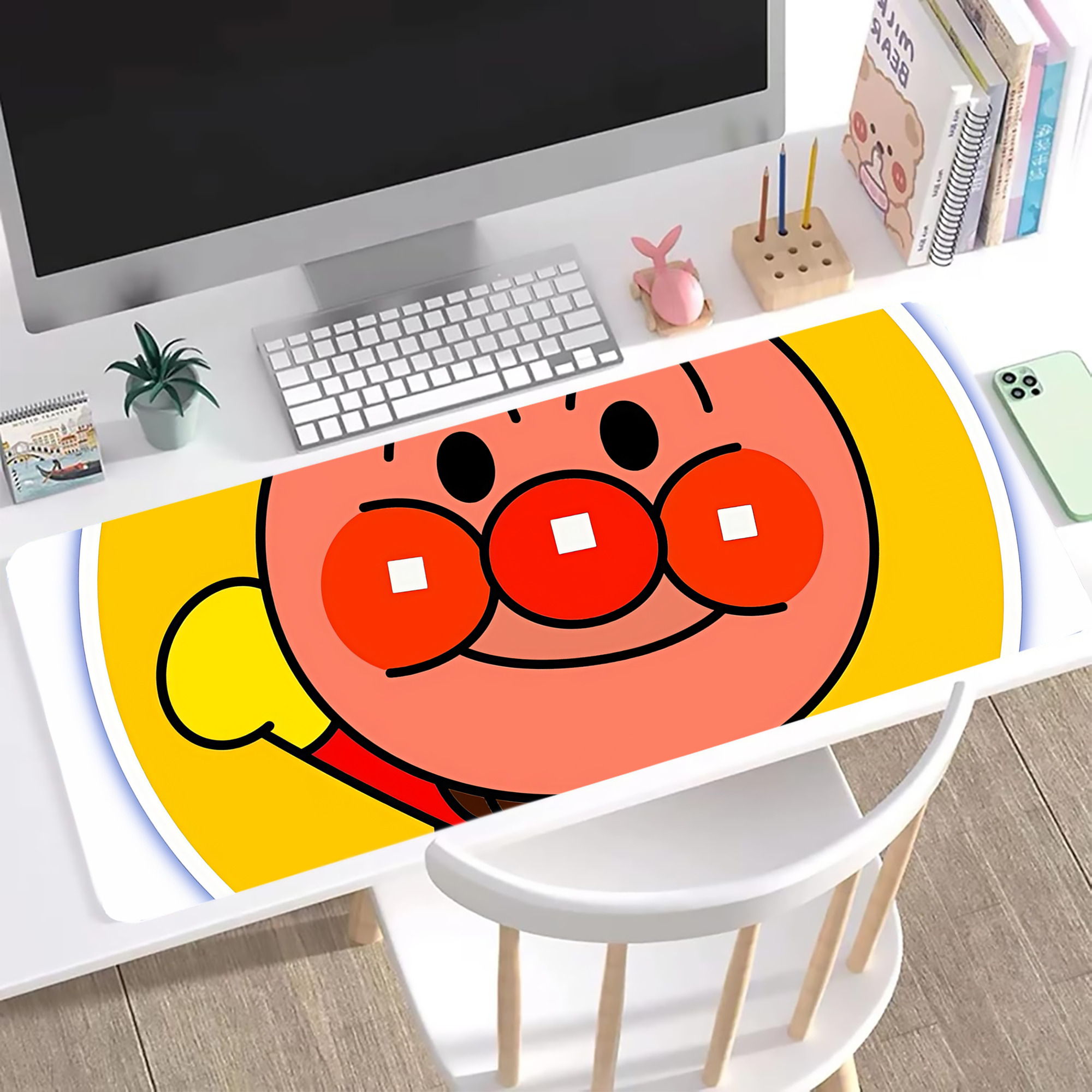 （画像用） アンパンマン Anpanman ステッチ加工 大判デスクマット／滑り止めマウスパッド