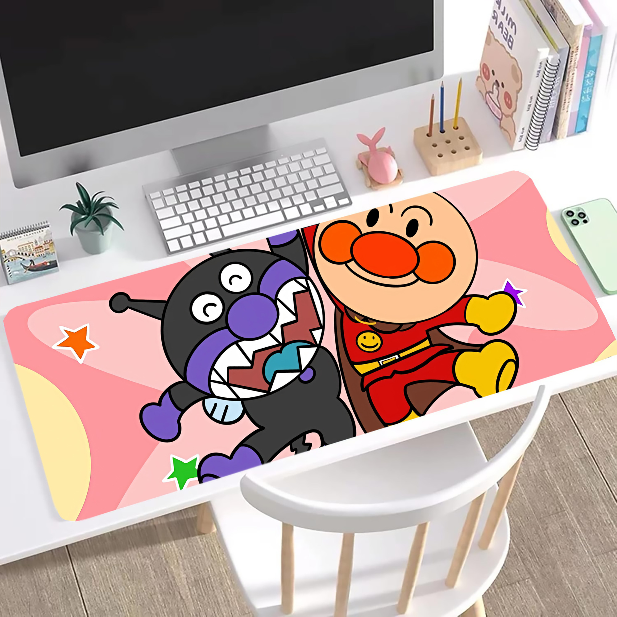 （画像用） アンパンマン Anpanman ステッチ加工 大判デスクマット／滑り止めマウスパッド