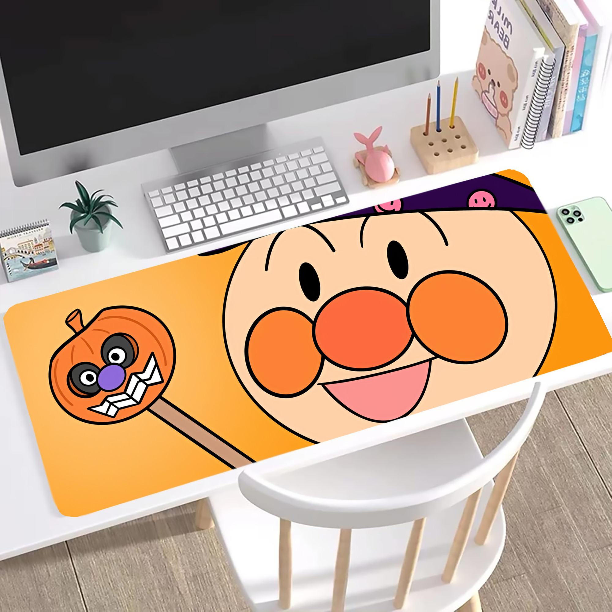 （画像用） アンパンマン Anpanman ステッチ加工 大判デスクマット／滑り止めマウスパッド