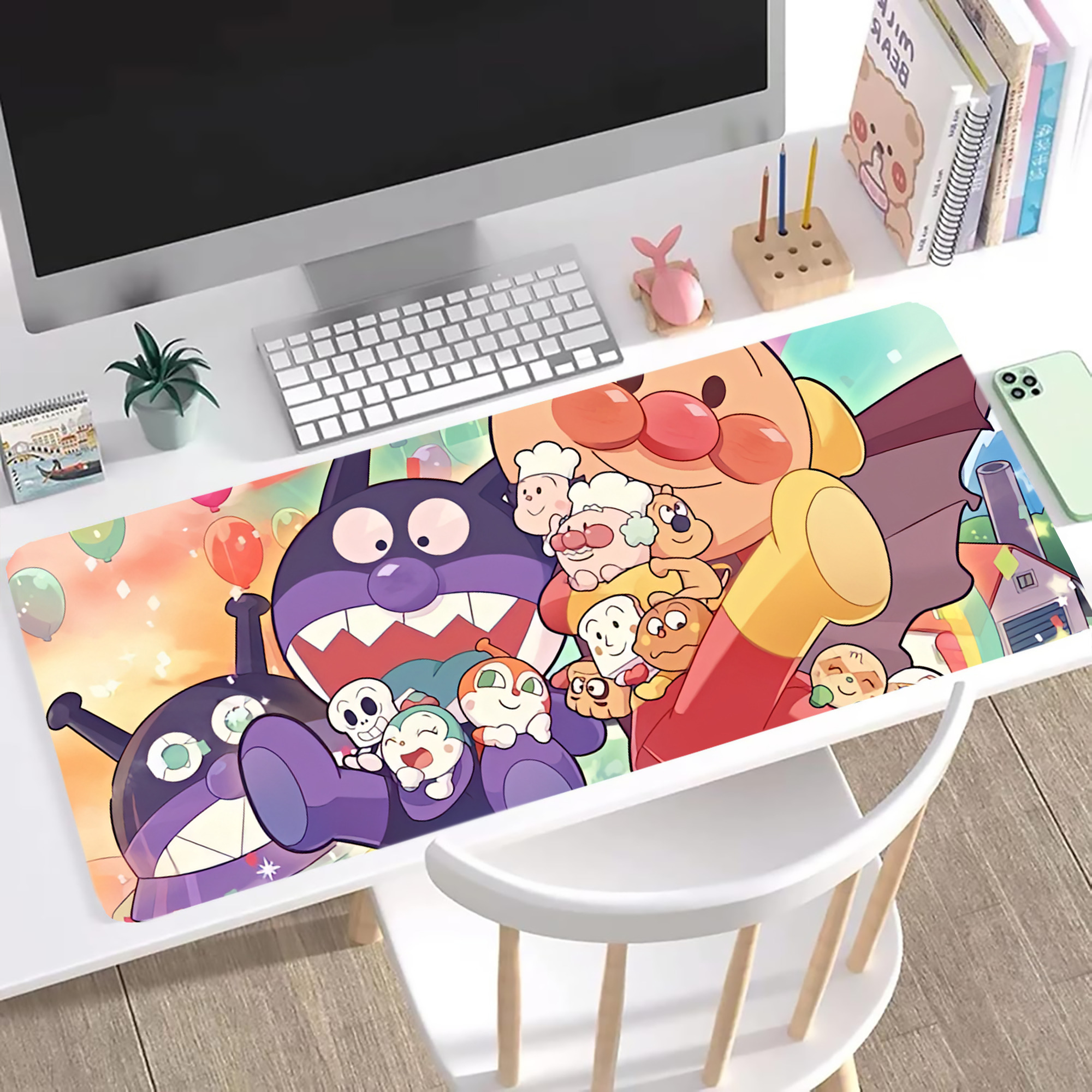 （画像用） アンパンマン Anpanman ステッチ加工 大判デスクマット／滑り止めマウスパッド