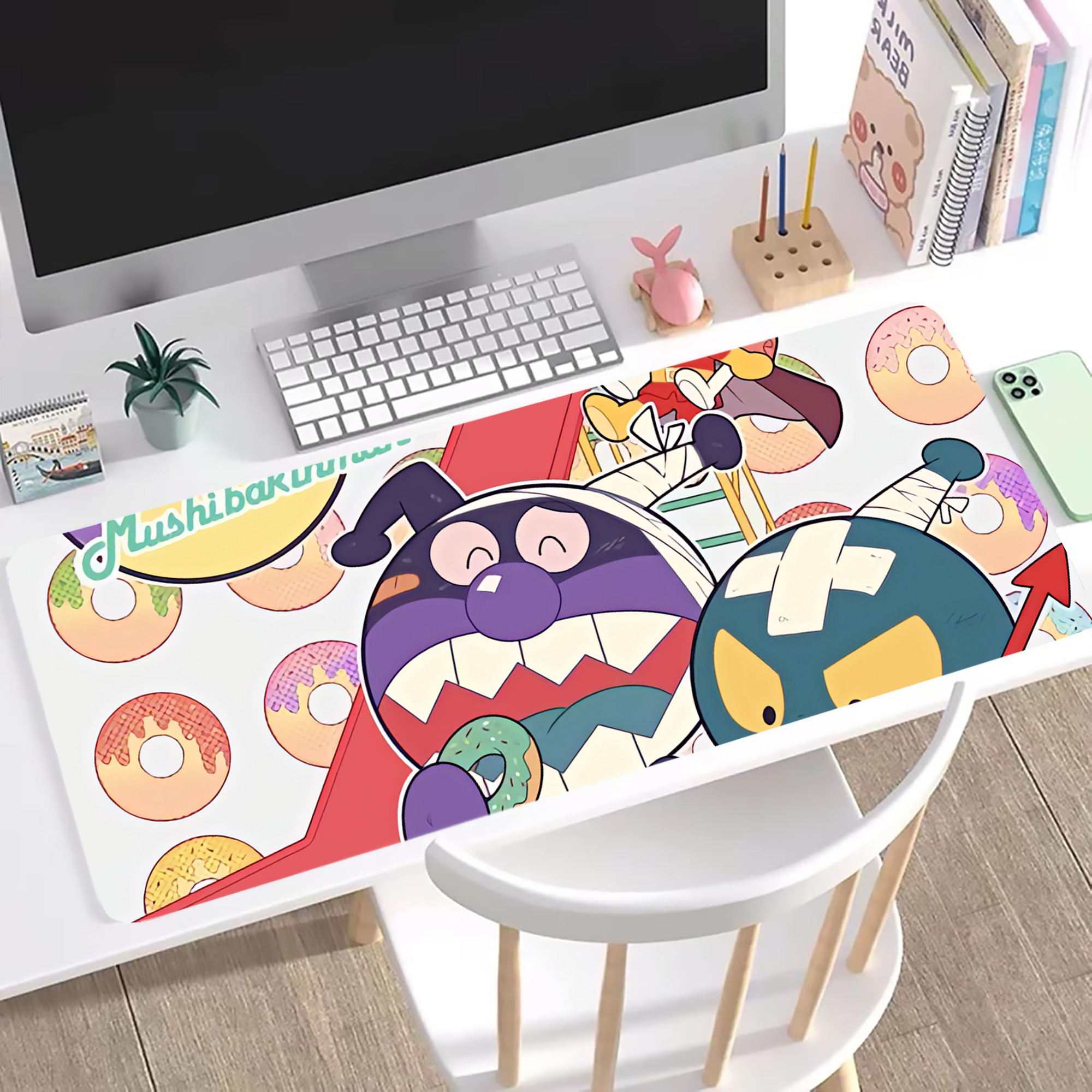 （画像用） アンパンマン Anpanman ステッチ加工 大判デスクマット／滑り止めマウスパッド