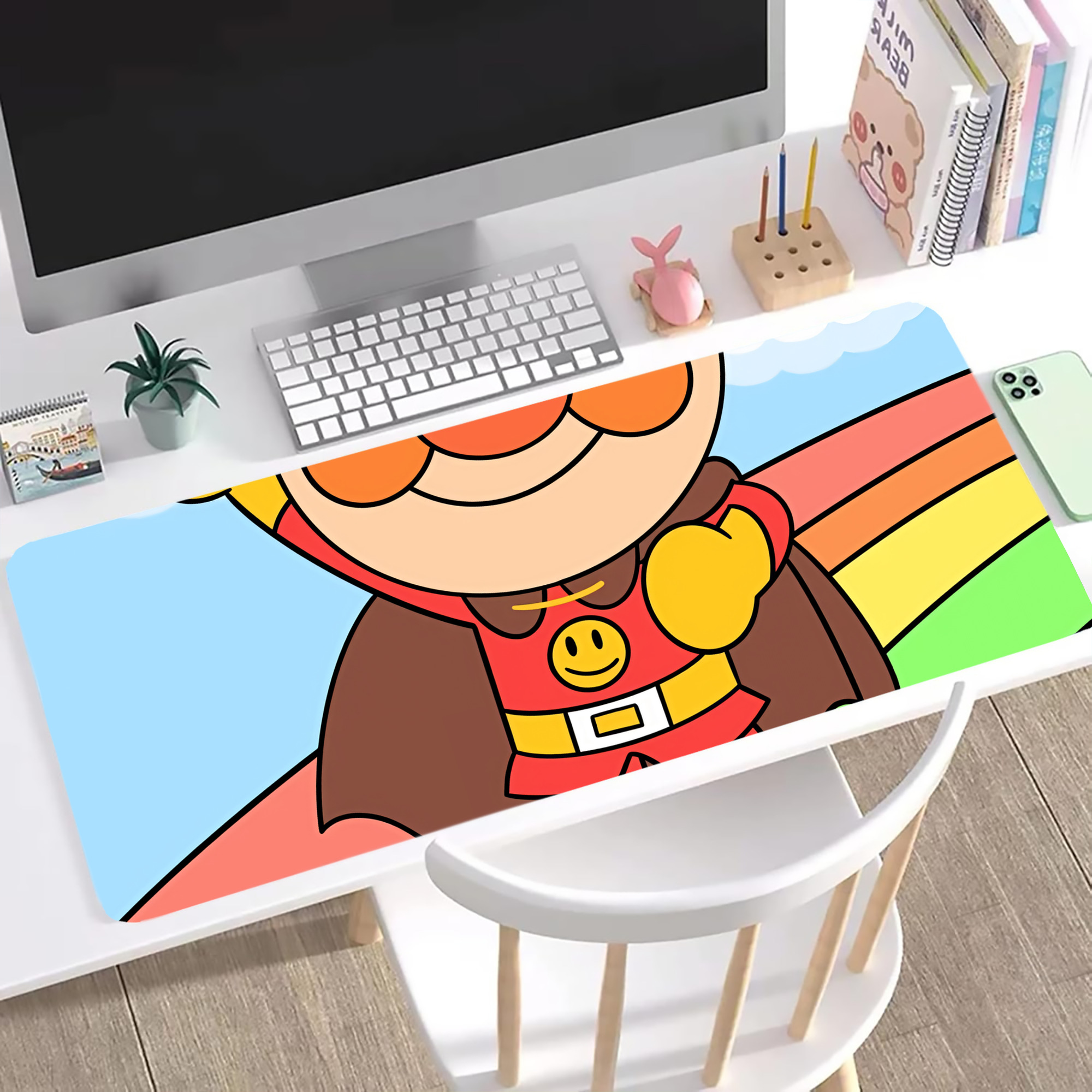（画像用） アンパンマン Anpanman ステッチ加工 大判デスクマット／滑り止めマウスパッド
