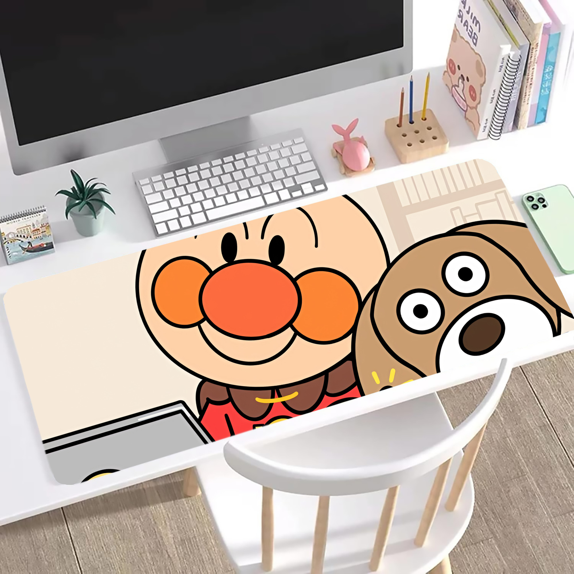 （画像用） アンパンマン Anpanman ステッチ加工 大判デスクマット／滑り止めマウスパッド
