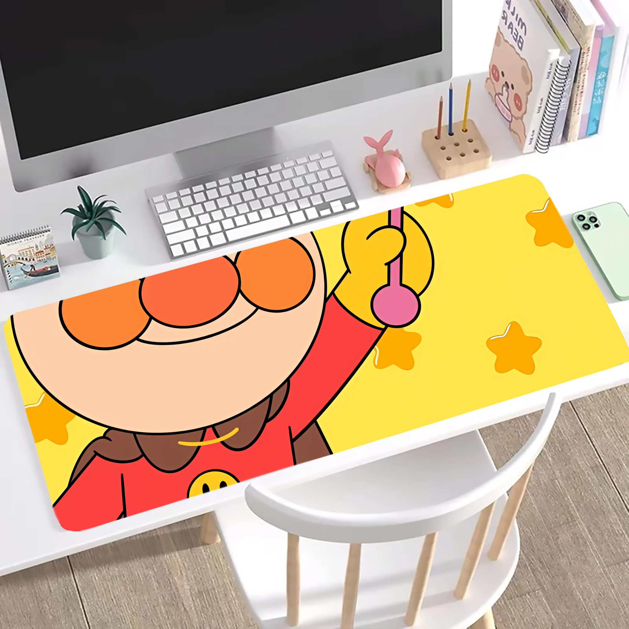 （画像用） アンパンマン Anpanman ステッチ加工 大判デスクマット／滑り止めマウスパッド
