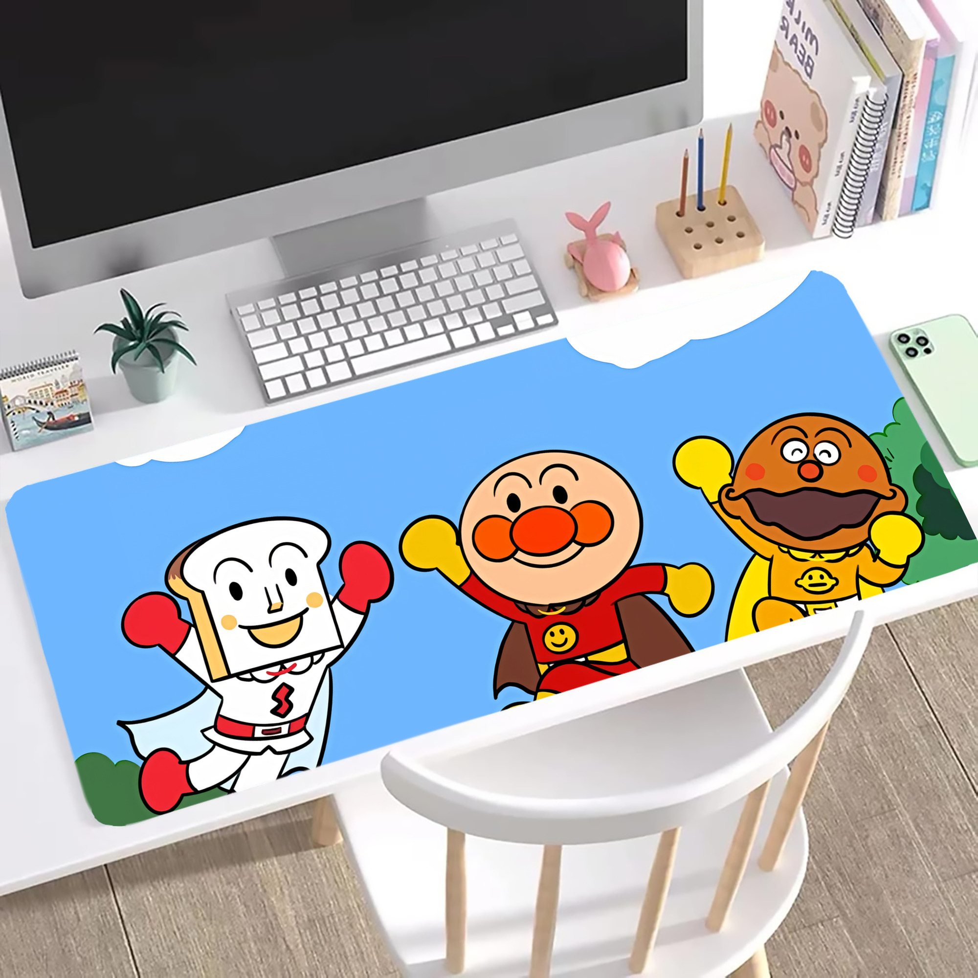 （画像用） アンパンマン Anpanman ステッチ加工 大判デスクマット／滑り止めマウスパッド