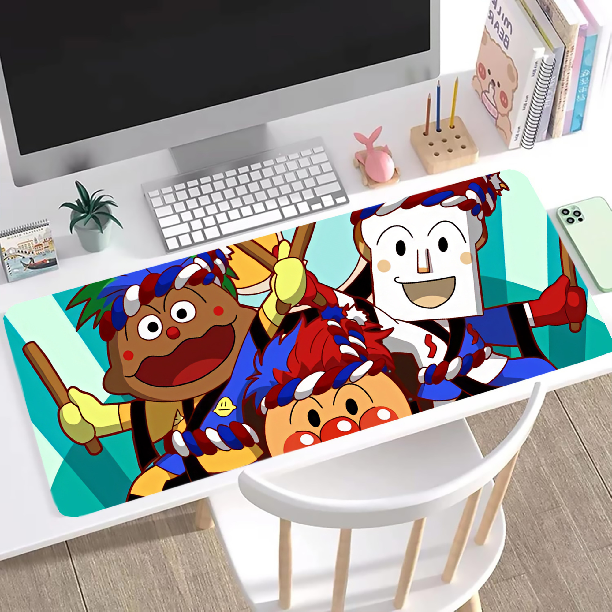 （画像用） アンパンマン Anpanman ステッチ加工 大判デスクマット／滑り止めマウスパッド