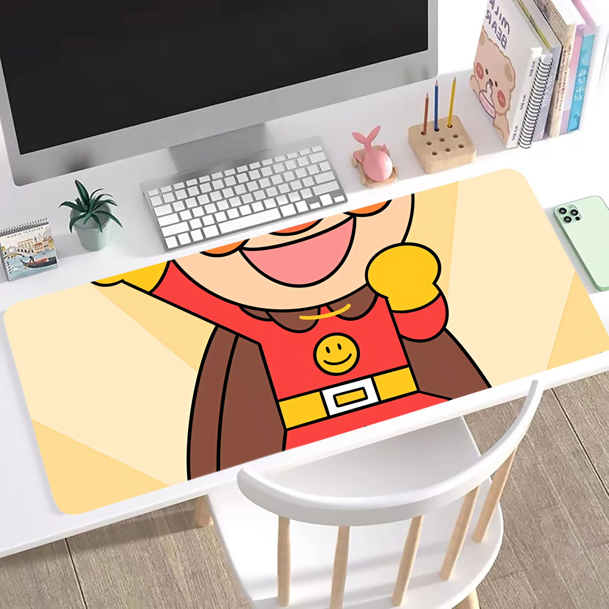（画像用） アンパンマン Anpanman ステッチ加工 大判デスクマット／滑り止めマウスパッド