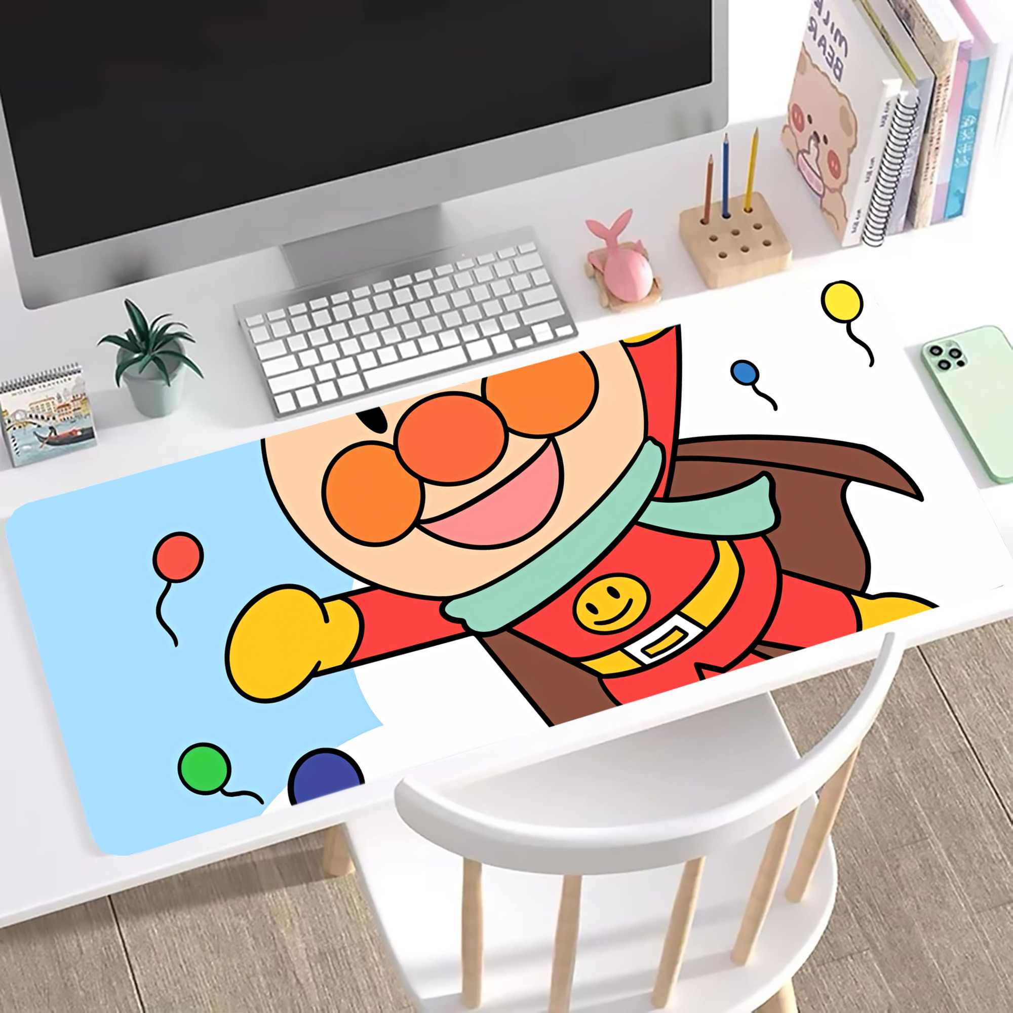 （画像用） アンパンマン Anpanman ステッチ加工 大判デスクマット／滑り止めマウスパッド