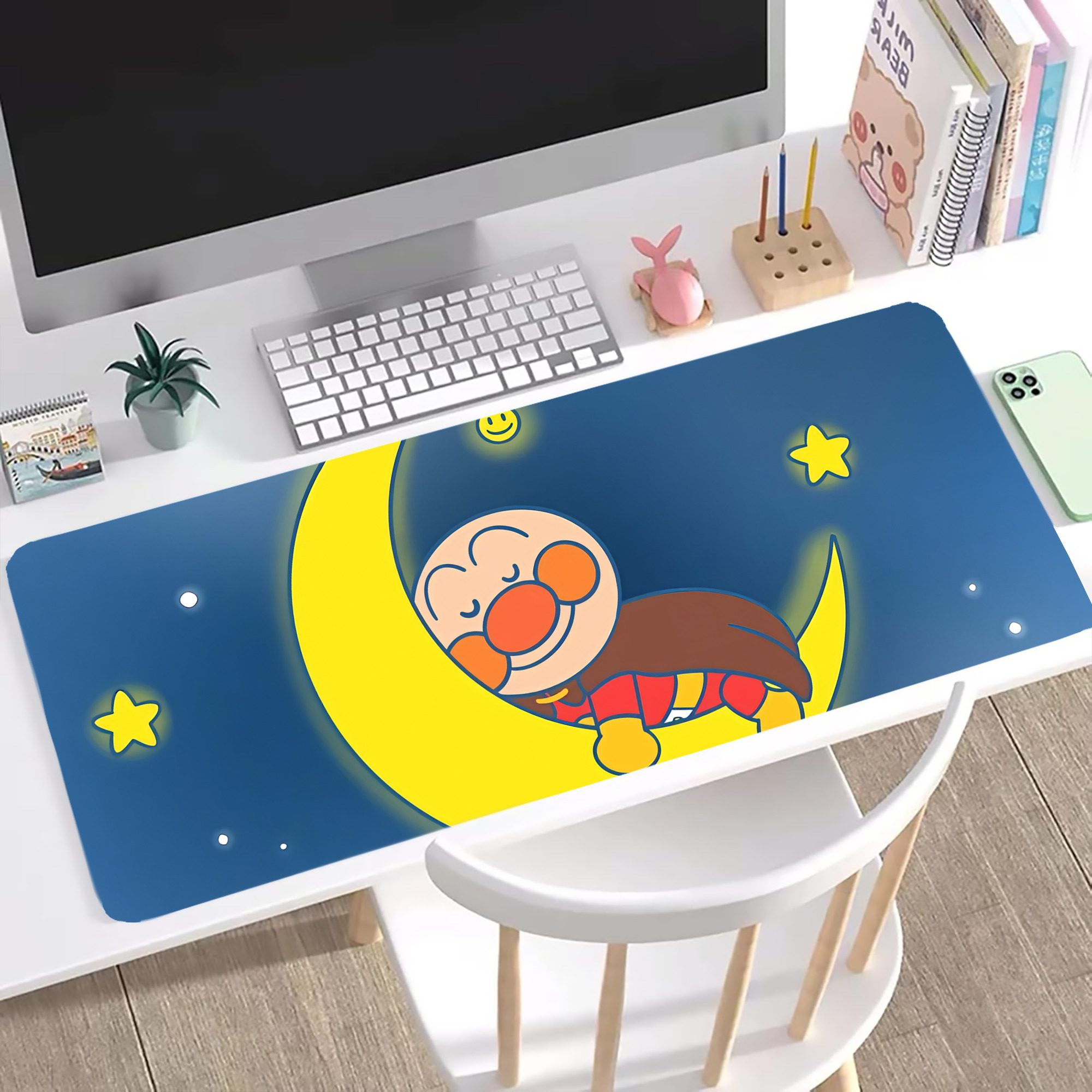 （画像用） アンパンマン Anpanman ステッチ加工 大判デスクマット／滑り止めマウスパッド