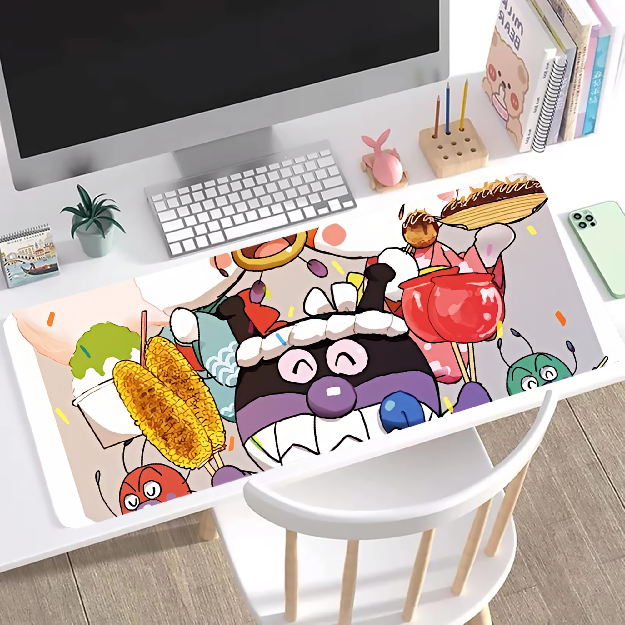 （画像用） アンパンマン Anpanman ステッチ加工 大判デスクマット／滑り止めマウスパッド