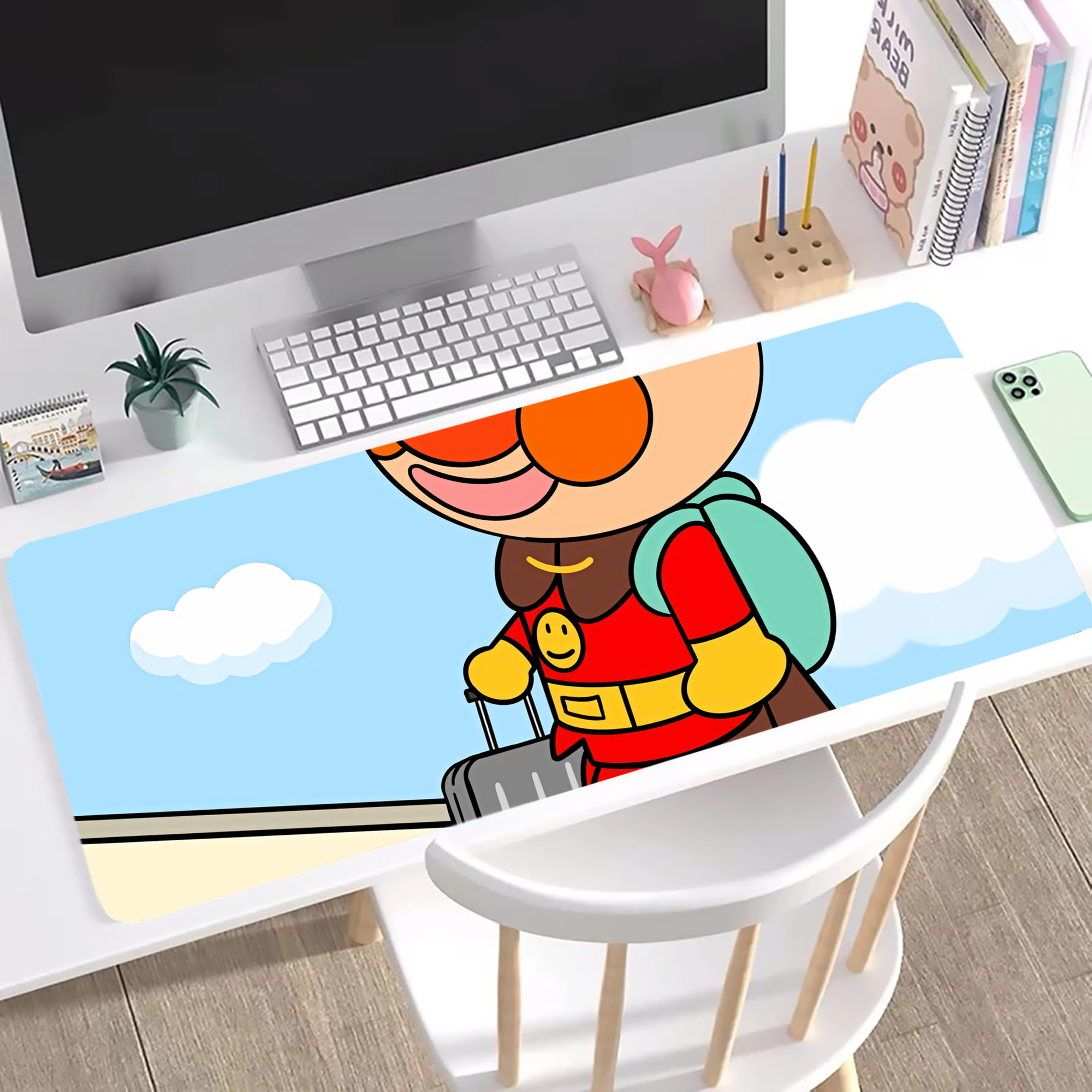 （画像用） アンパンマン Anpanman ステッチ加工 大判デスクマット／滑り止めマウスパッド