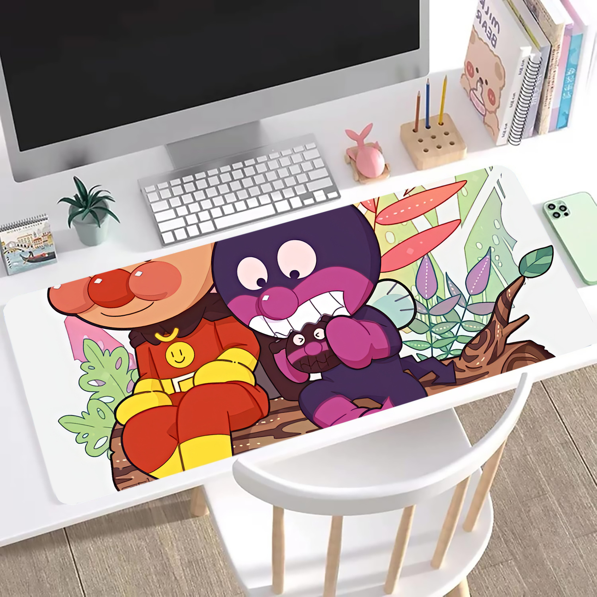 （画像用） アンパンマン Anpanman ステッチ加工 大判デスクマット／滑り止めマウスパッド